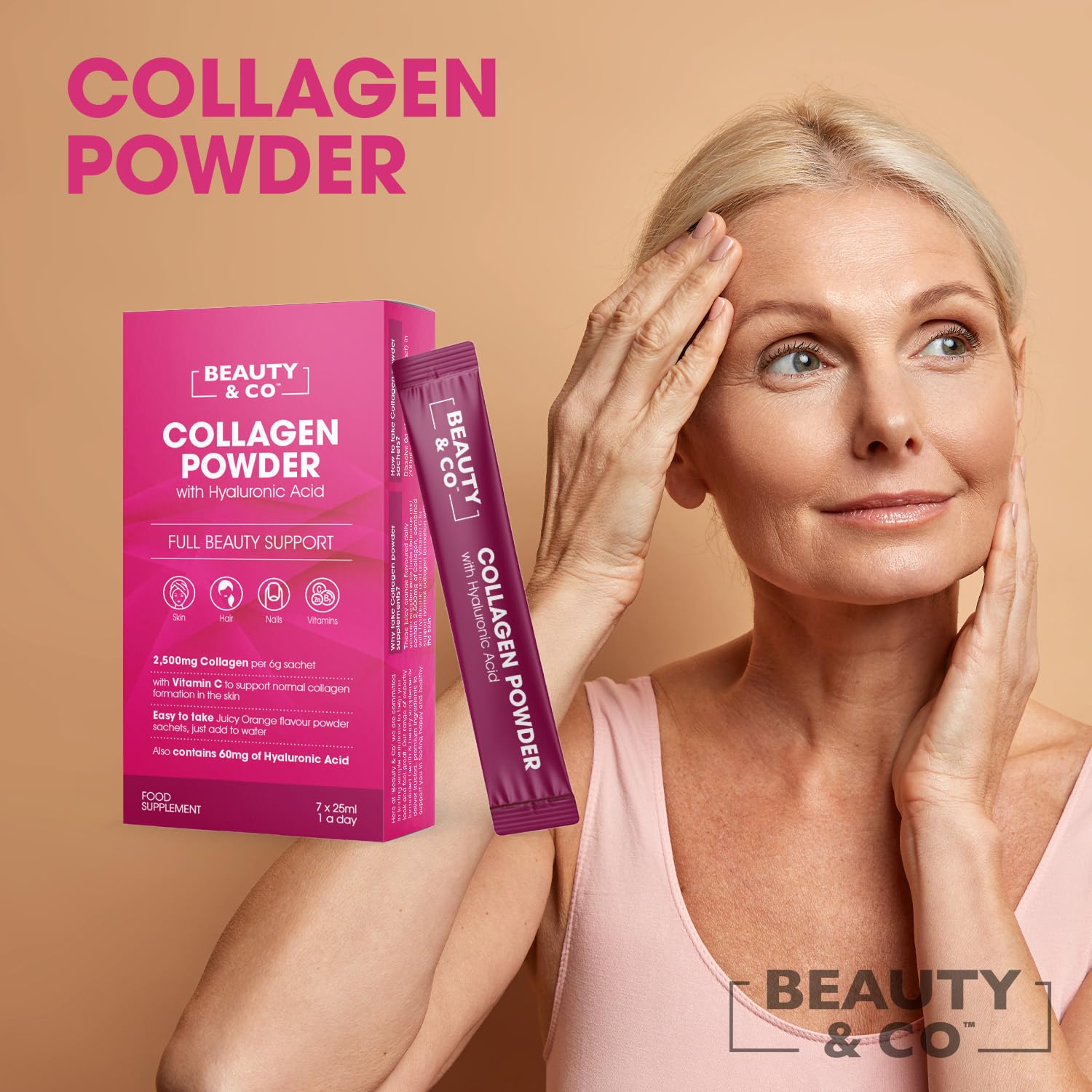 Collagen 2500mg Powder Supplement Boosted with Vitamin C and Hyaluronic Acid (Bovine) Beauty & Co
