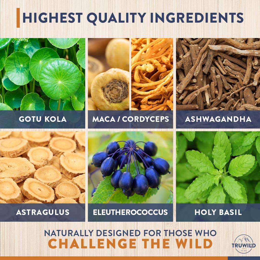 TruWild Adaptogen Blend with Cordyceps Maca Ashwagandha - Full Spectrum Mushroom TruWild