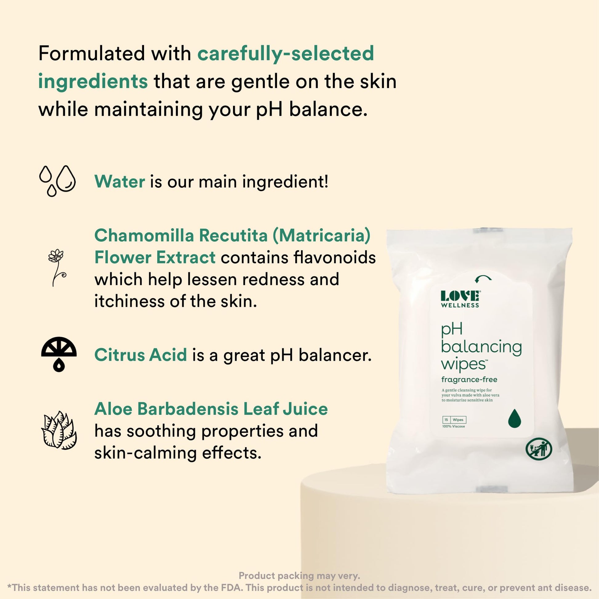 Love Wellness pH Balancing Wipes for Women | Feminine Hygiene for Cleansing with Aloe Vera Love Wellness