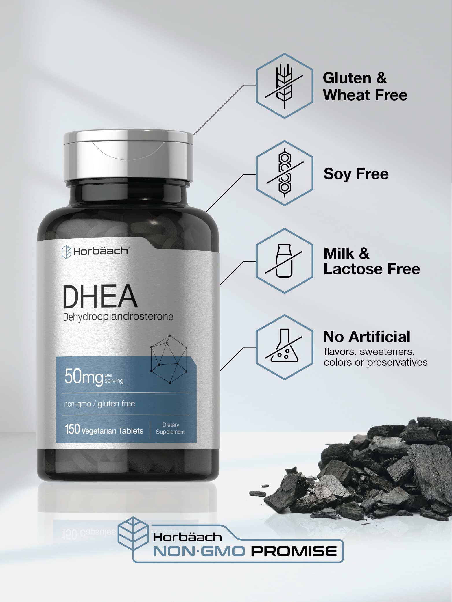 DHEA 50mg 150 Tablets | Non-GMO, Gluten Free Supplement | by Horbaach Horbäach