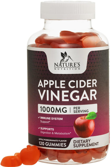 Nature's Nutrition Apple Vinegar Gummy for Weight Loss 1000mg - Vegan Apple Cider Vinegar