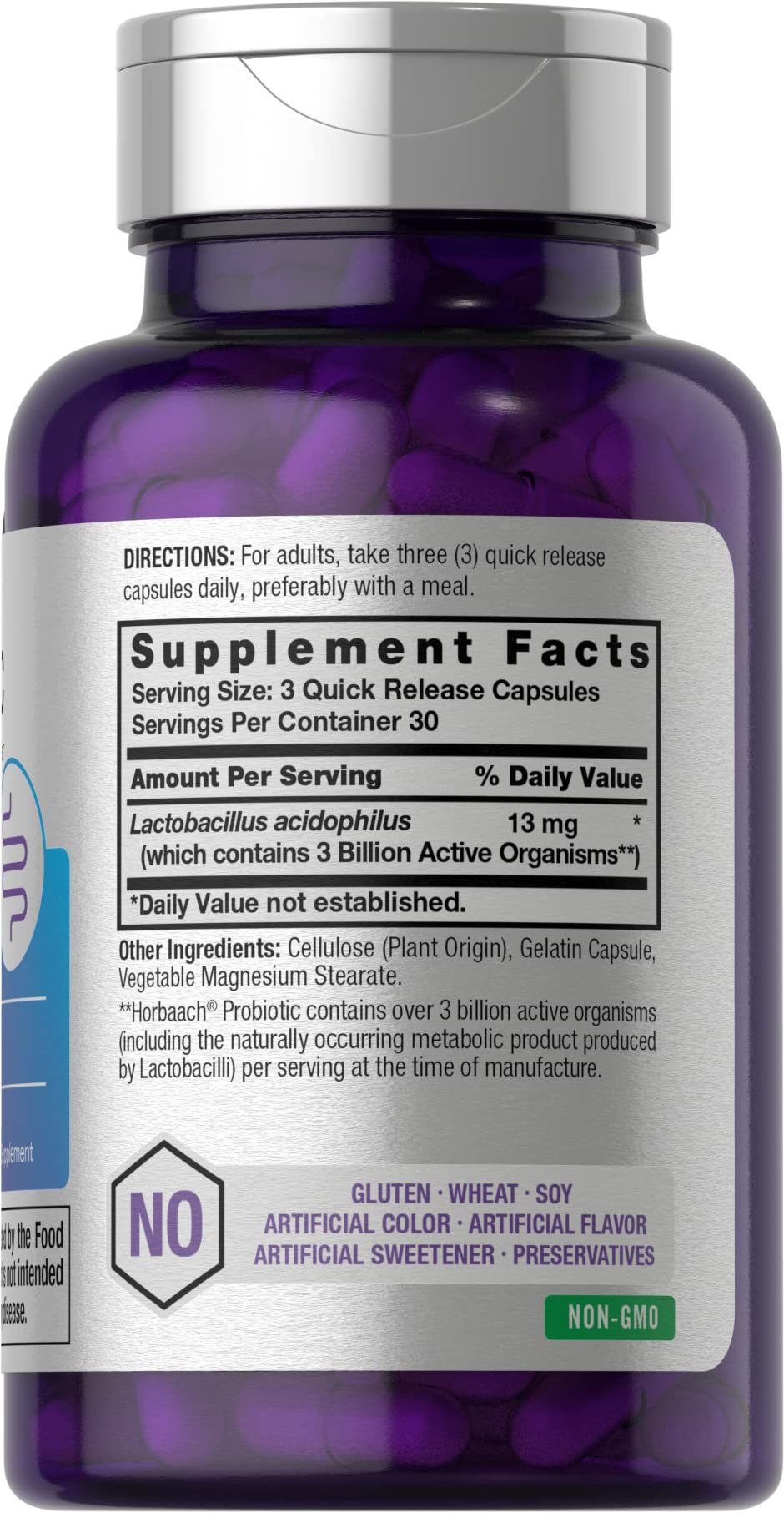 Probiotic for Women & Men's Digestive Health | 3 Billion CFU | 90 Capsules | Non-GMO Horbäach