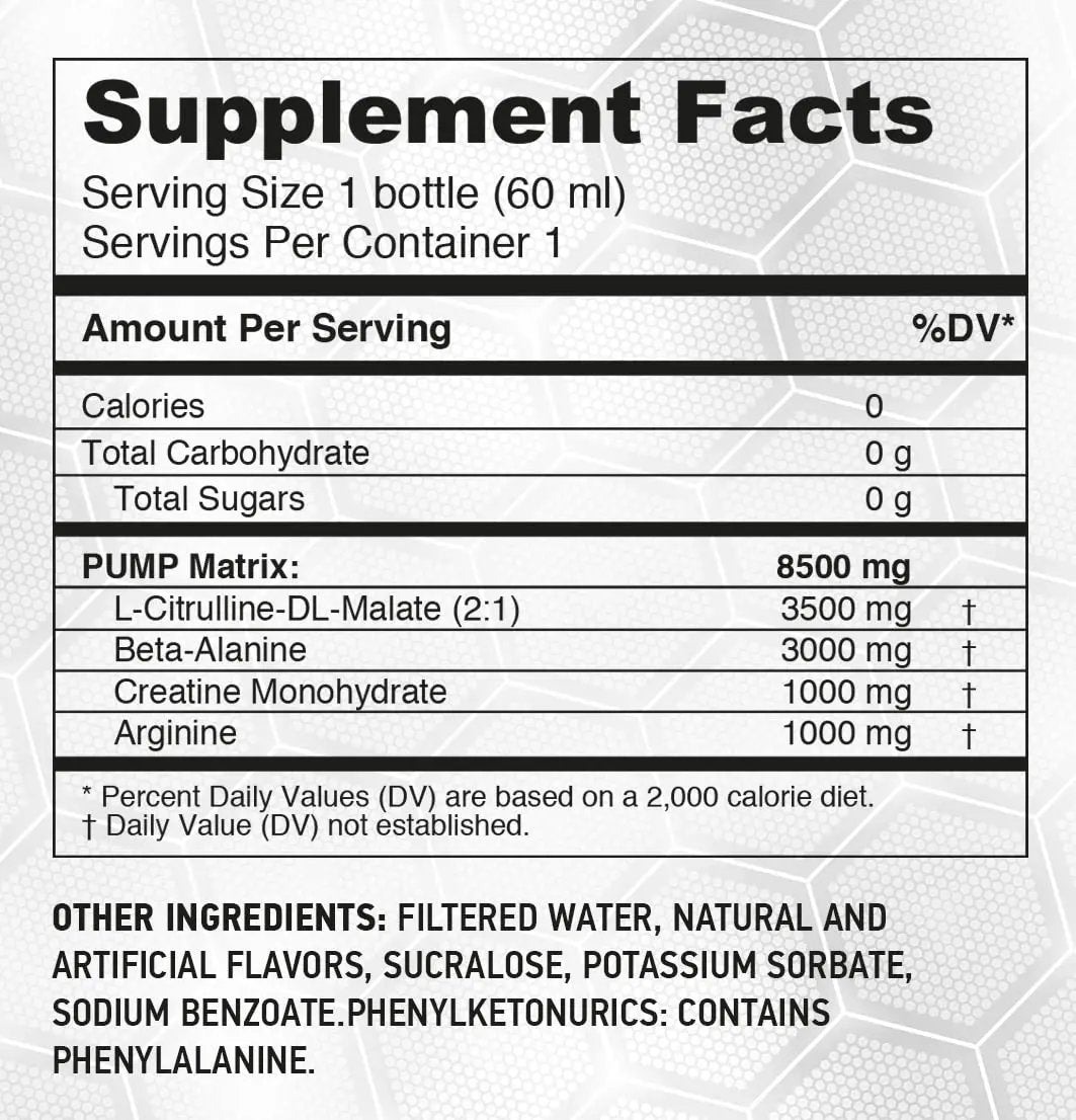 HARDLABZ Pump – Non-Stimulant Caffeine Free Powerful Liquid Pre-Workout Energy Shot with Citrulline, Beta-Alanine, Creatine, Arginine for Strength and Stamina, Zero Sugar, 2oz - 12 Pack