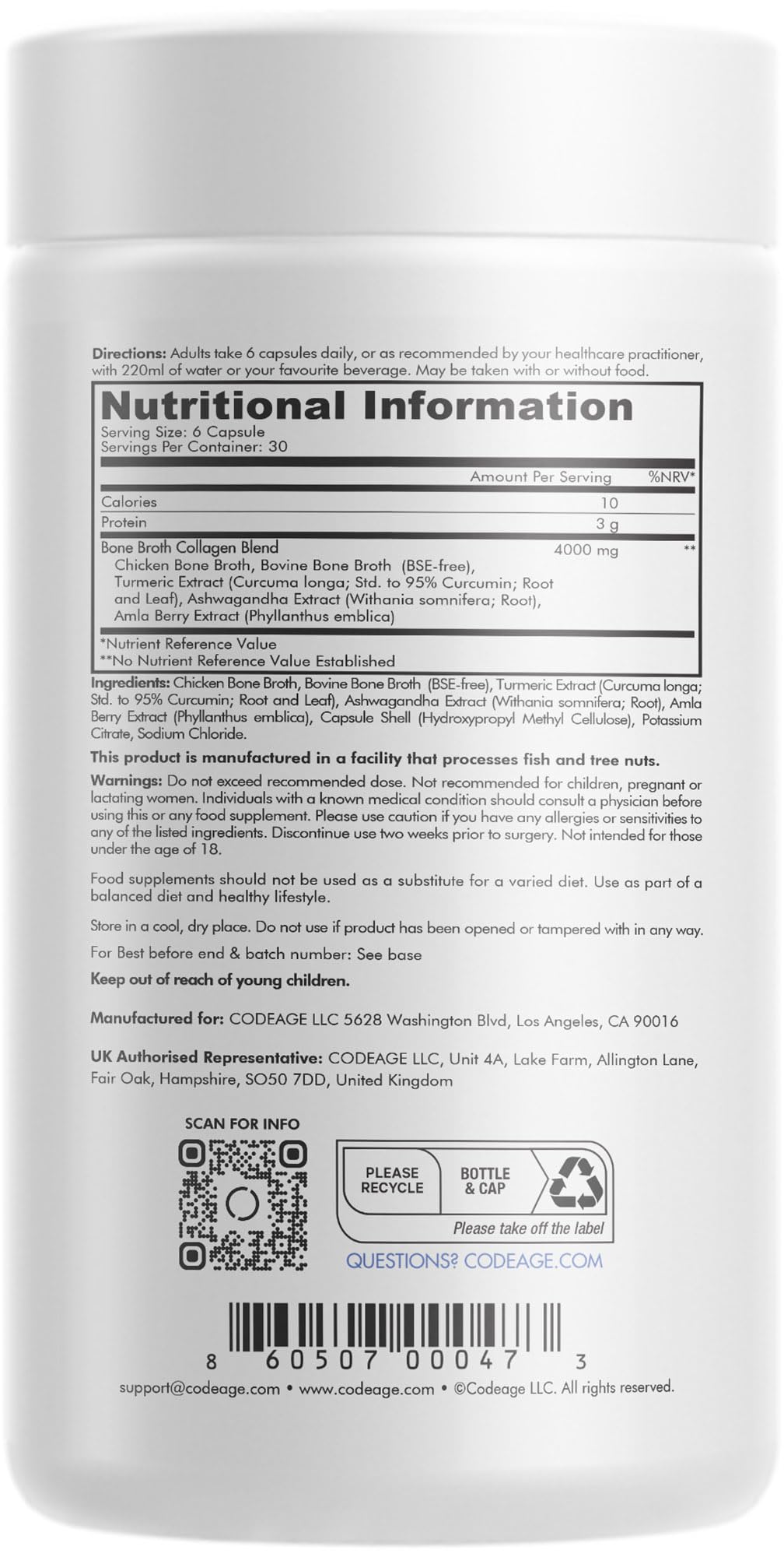 Codeage Bone Broth Collagen Capsules Grass Fed - Pasture Raised Chicken Bone Broth Collagen Codeage