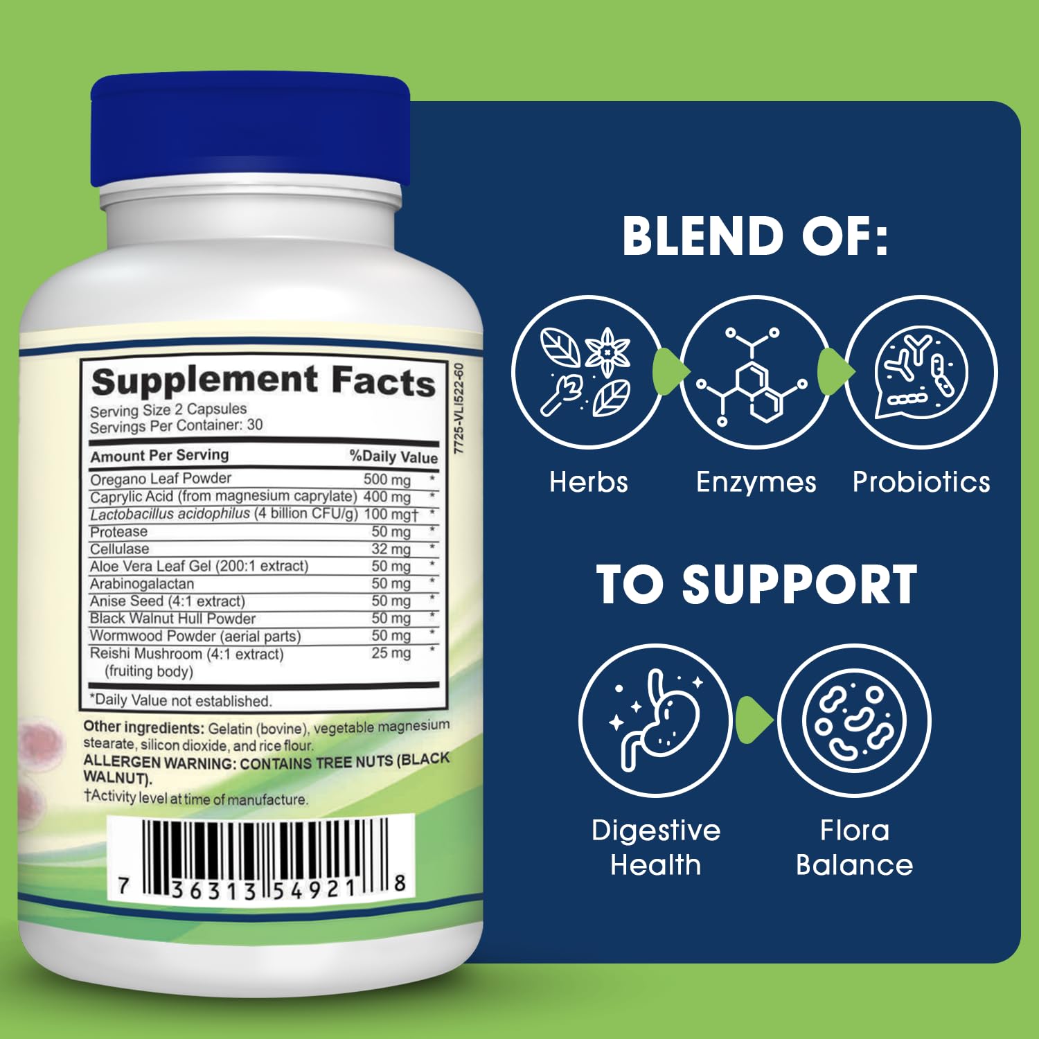 Candida Cleanse Support and Detox with Natural Herbs, probiotics and Oregano Oil Horizon Supplements