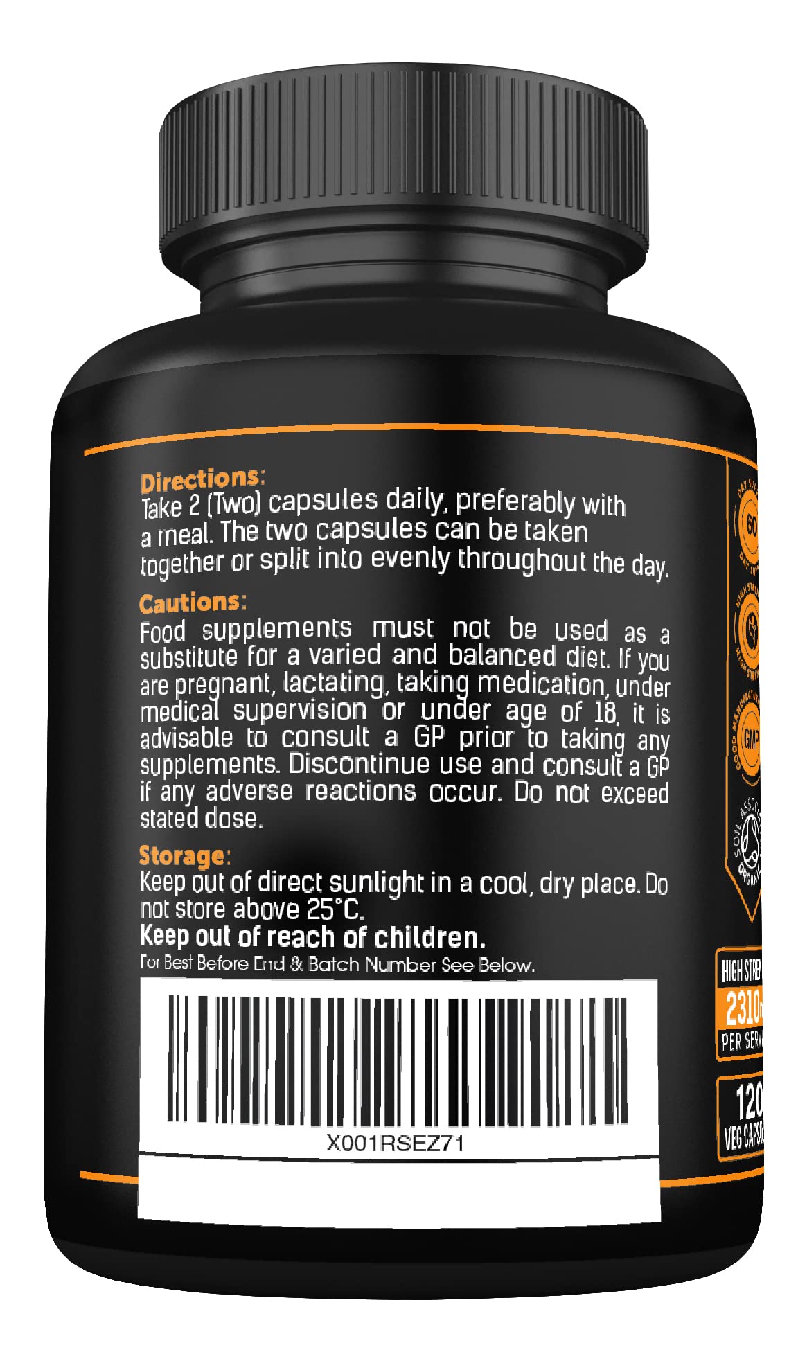 Organic Ashwagandha Capsules 1200mg Boosted with 100mg of Organic KSM-66 SS Sport Supplies