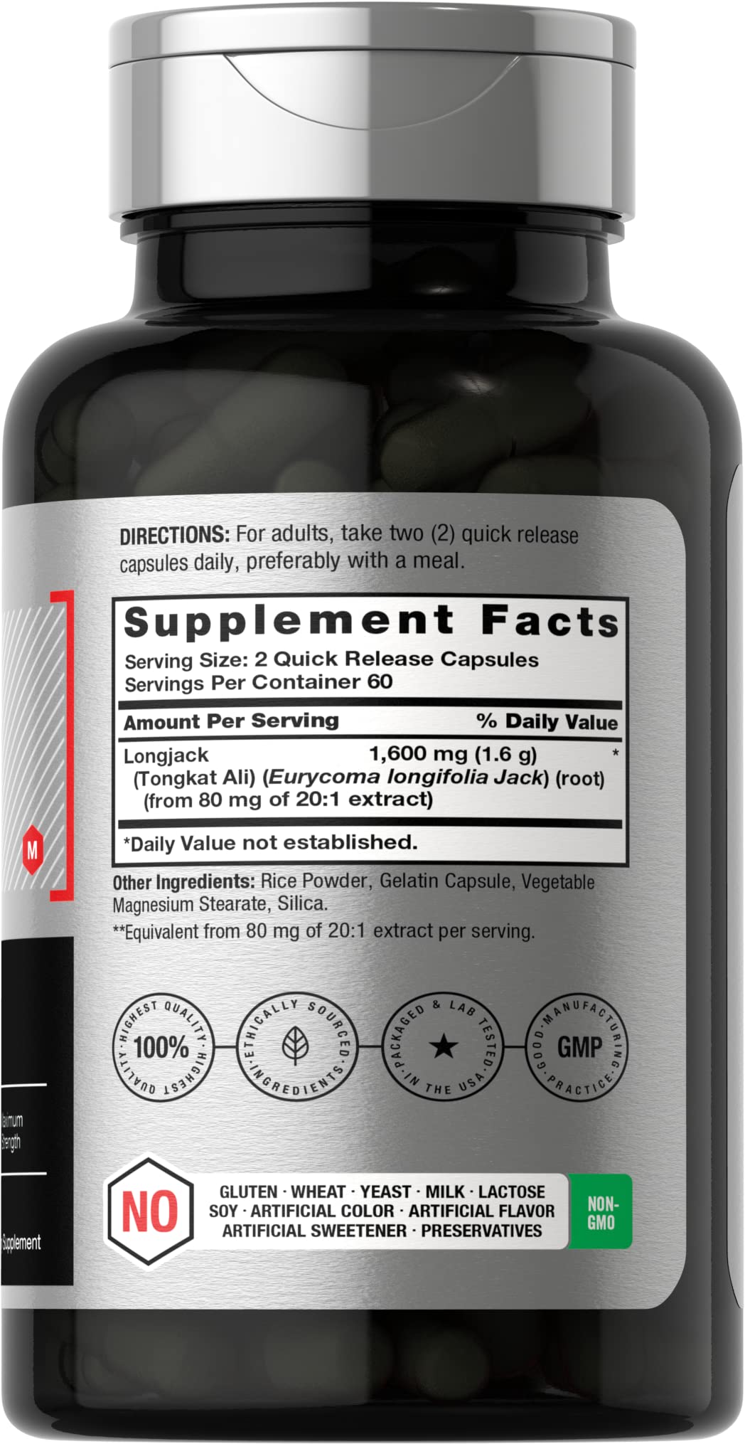 Longjack Tongkat Ali 1600 mg | 120 Capsules | Longifolia Root Extract Powder | Maximum Horbäach