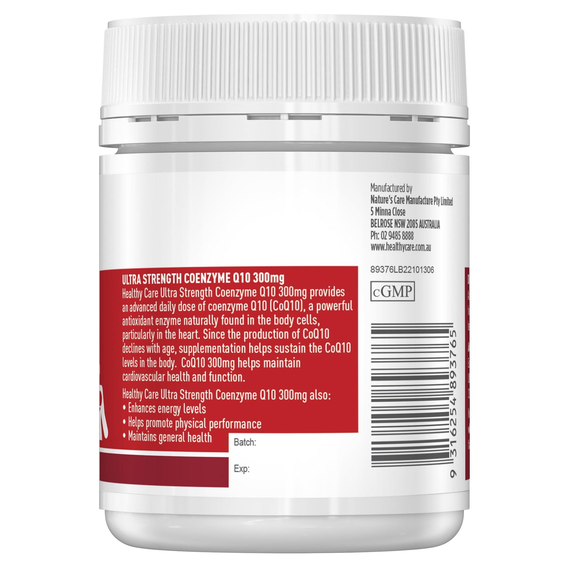 Healthy Care Ultra Strength 300mg Co Enzyme Q10 Capsules, Red, 60 Count | Supports Healthy Care