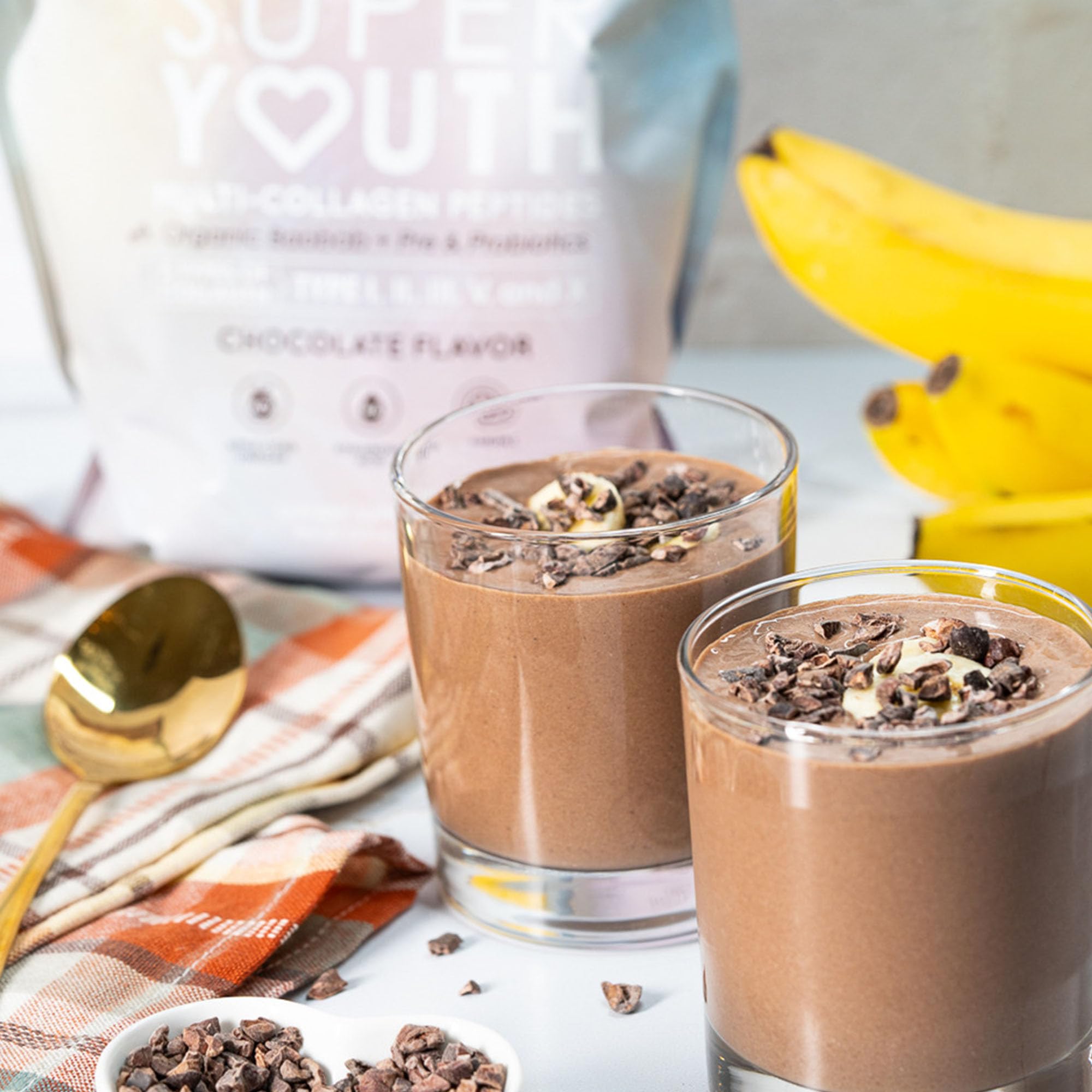 SkinnyFit Super Youth Chocolate Multi-Collagen Peptides + Probiotics, Baobab Fiber SkinnyFit