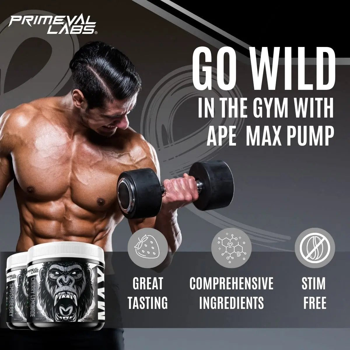 Primeval Labs ApeSh*t Max Pump Premium Pre-Workout | Muscle Pump & Vascularity | 40 Servings (Smashberry)