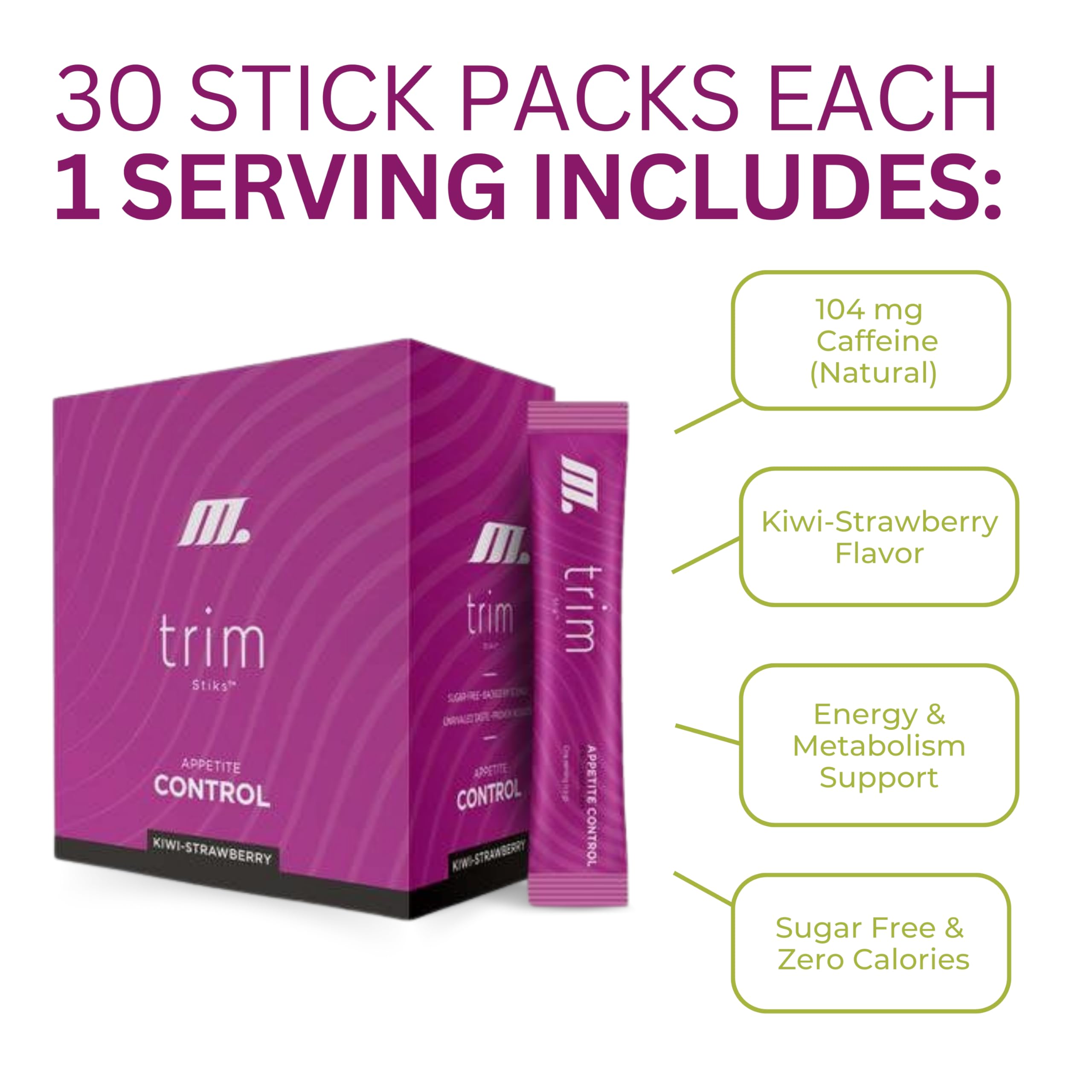 TRIM Stik, Appetite Control, Delicious Kiwi Strawberry beverage, low-calorie, 30 ct Youngevity