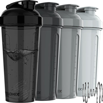 VELOMIX -4 PACK- Protein Shaker Bottles for Protein Mixes, 28 OZ Shaker Cups for Protein Shakes
