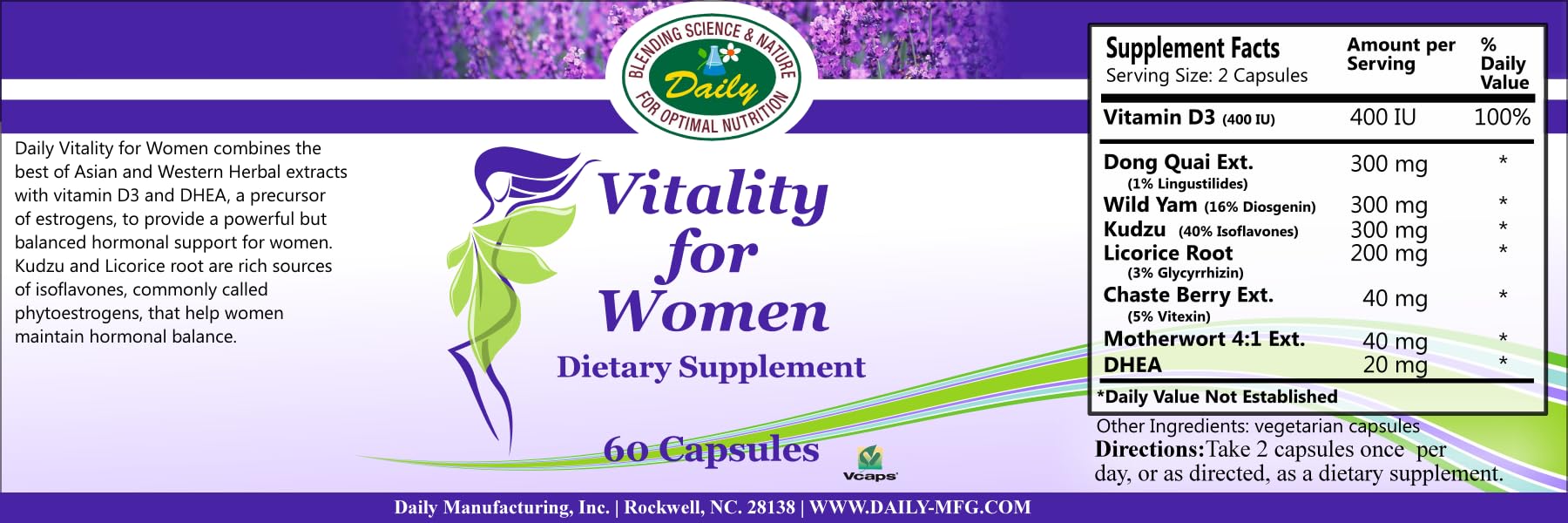 Daily Manufacturing Vitality for Women™ (Vitamin D3, Dong Quai Extract, Wild Yam, Kudzu, Licorice Root Daily Manufacturing