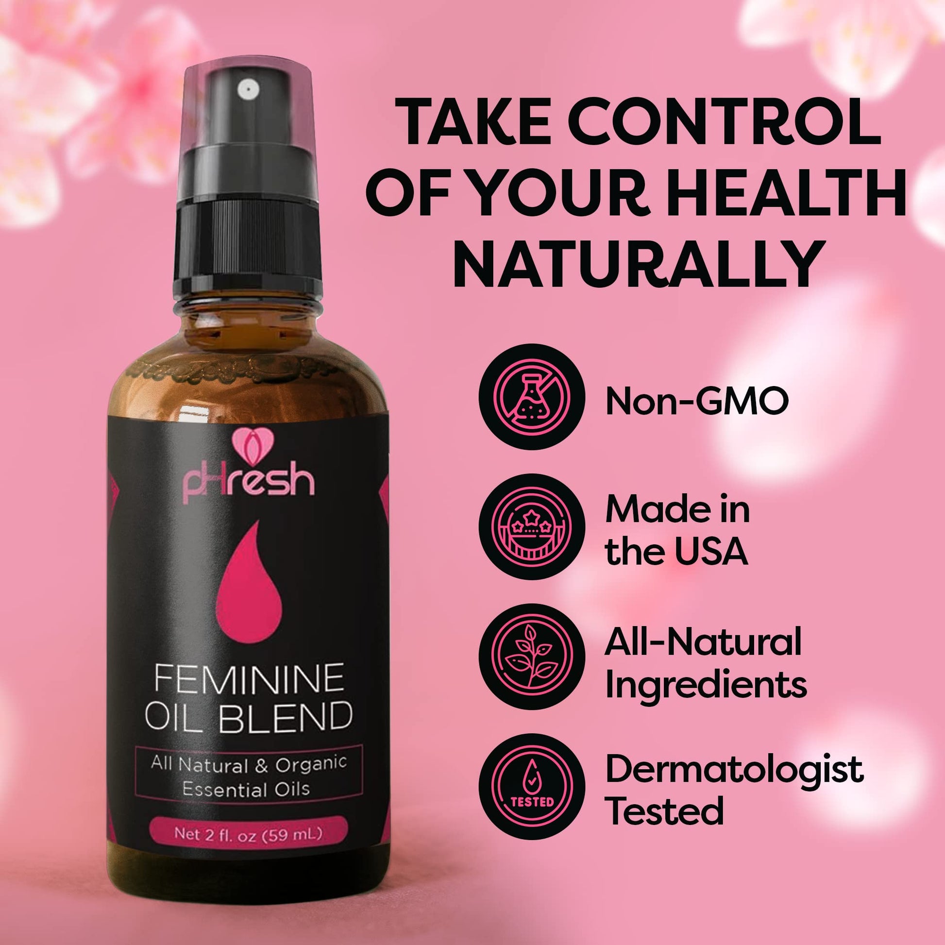 pHresh Feminine Spray - 100% All Natural Yoni Oil for Women - with Tea Tree, Lemongrass, Orange Essential Oils ACE NUTRITION