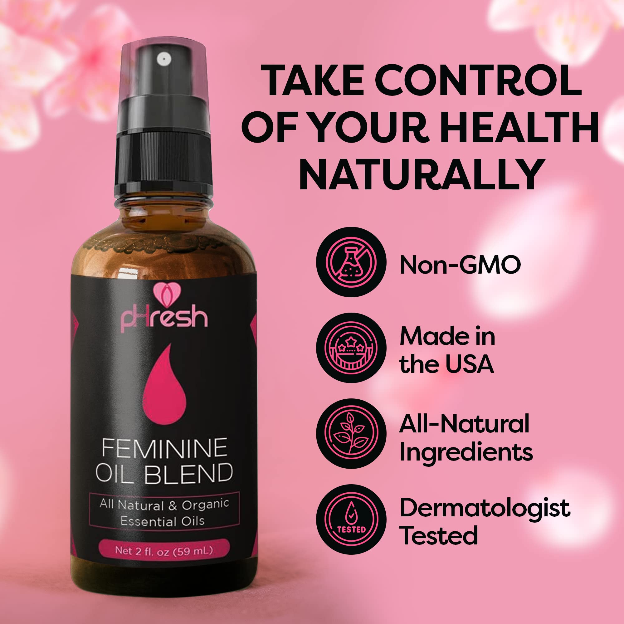 pHresh Feminine Spray - 100% All Natural Yoni Oil for Women - with Tea Tree, Lemongrass, Orange Essential Oils ACE NUTRITION