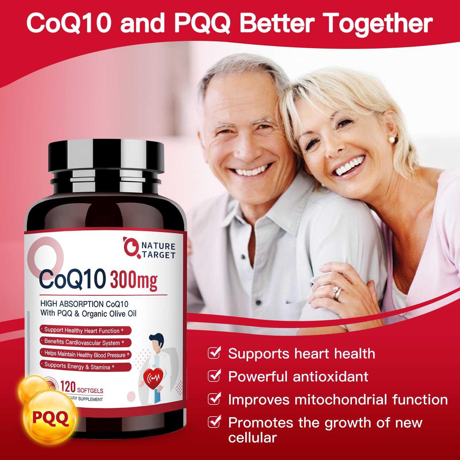 NATURE TARGET CoQ10-300mg-Softgels + PQQ with Organic-Olive-Oil - High Absorption NATURE TARGET