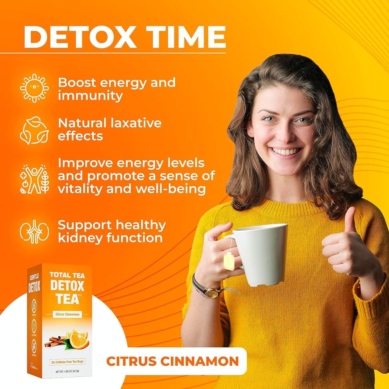Detox Tea Caffeine Free, Herbal Tea with Chamomile, Hibiscus Tea and Ginger Root Total Tea