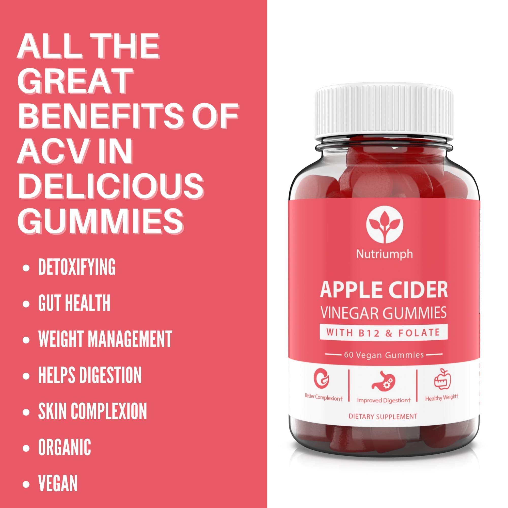 Nutriumph Apple Cider Vinegar Gummies with The Mother Vegan – Weight Loss, Detox Nutriumph