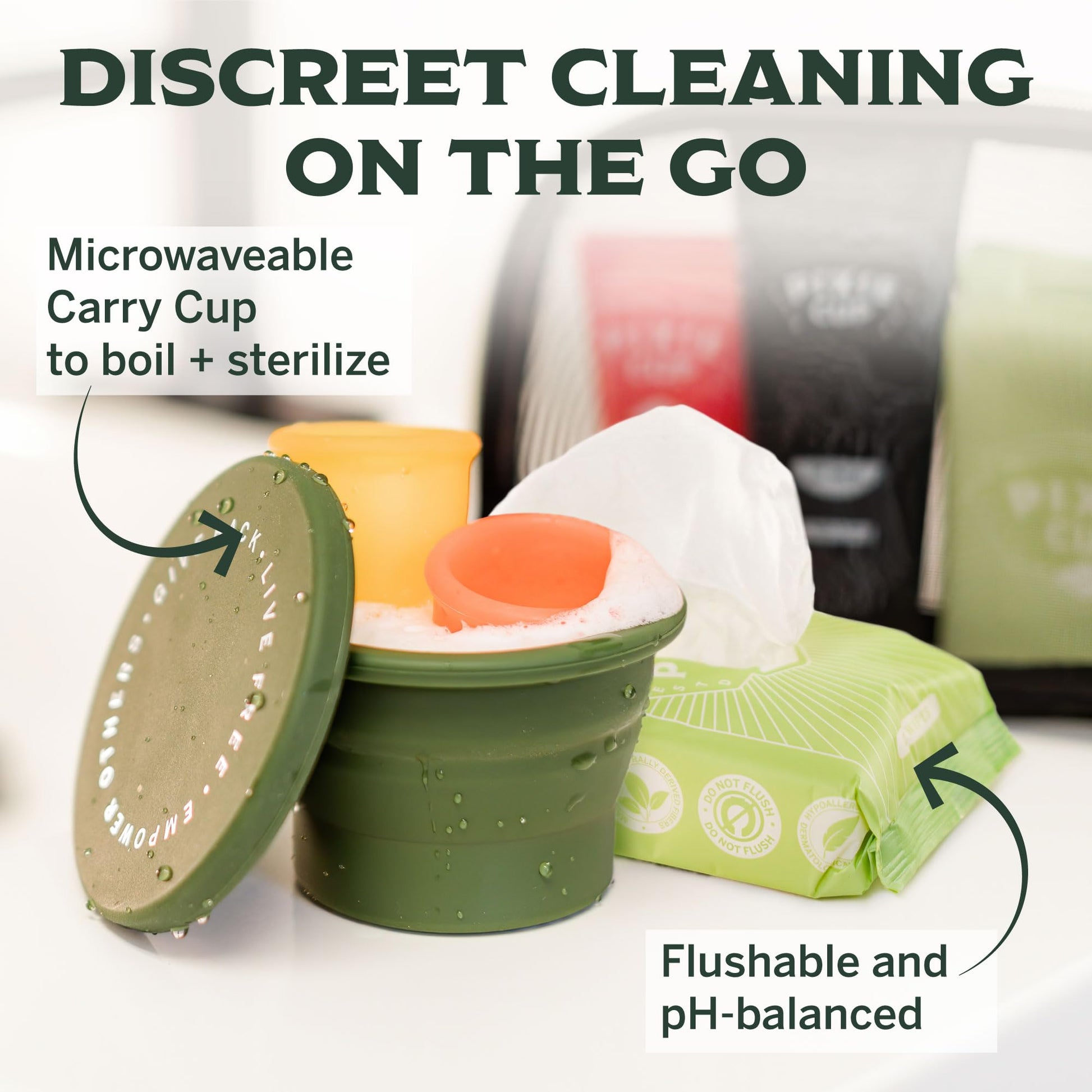 Pixie Cup Menstrual Kit - Best Period Cup Starter Kit - 2 Cups, Wash, 20 Wipes, Lube, Public Pixie Cup