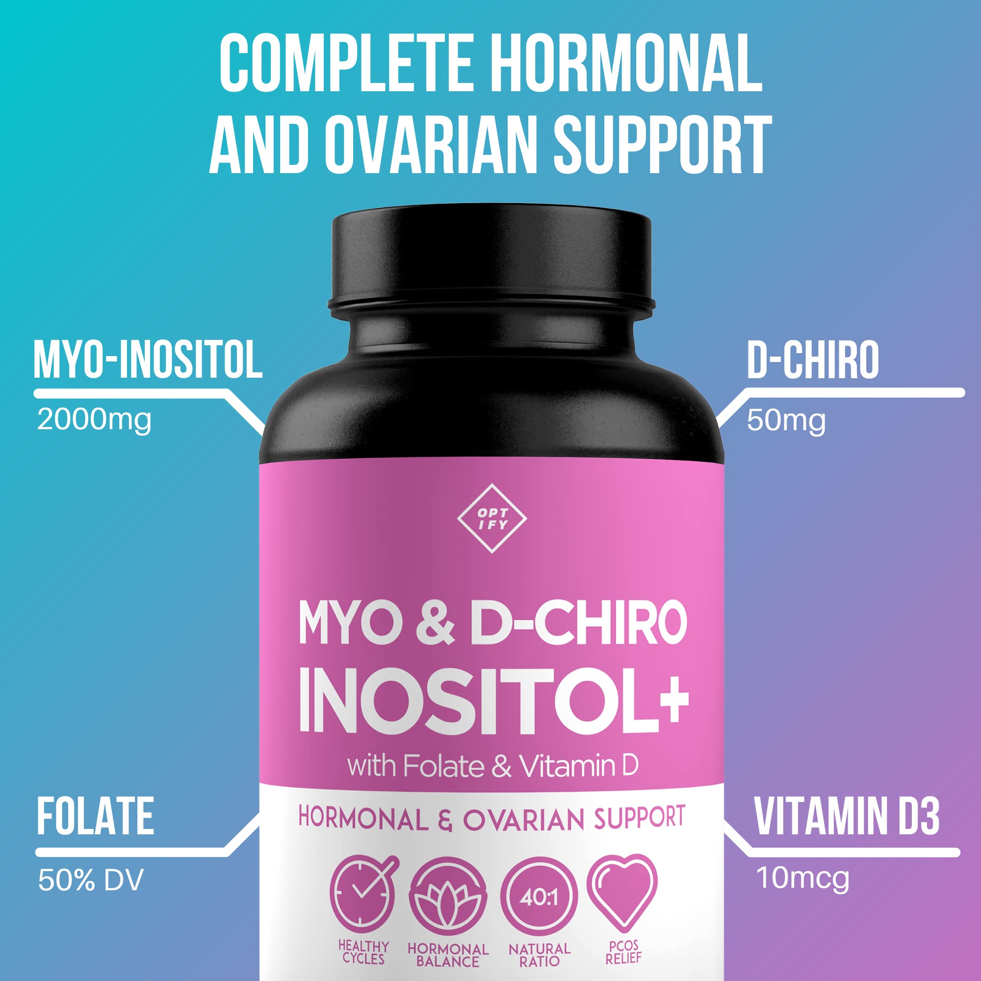 Premium Inositol Supplement Bundle - Myo-Inositol and D-Chiro Inositol Plus Folate Optify