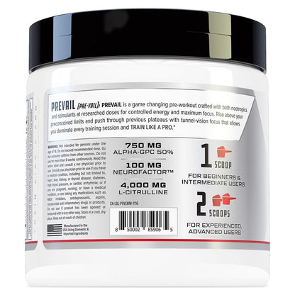 Prevail Pre Workout Powder with Nootropics: Pre-Workout Drink for Men and Women Cutler Nutrition