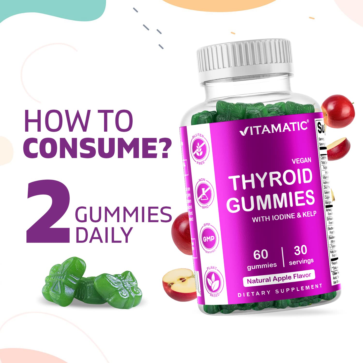 Vitamatic Vegan Thyroid Support Gummies with Iodine & Kelp - 60 Count - Improve Your Vitamatic