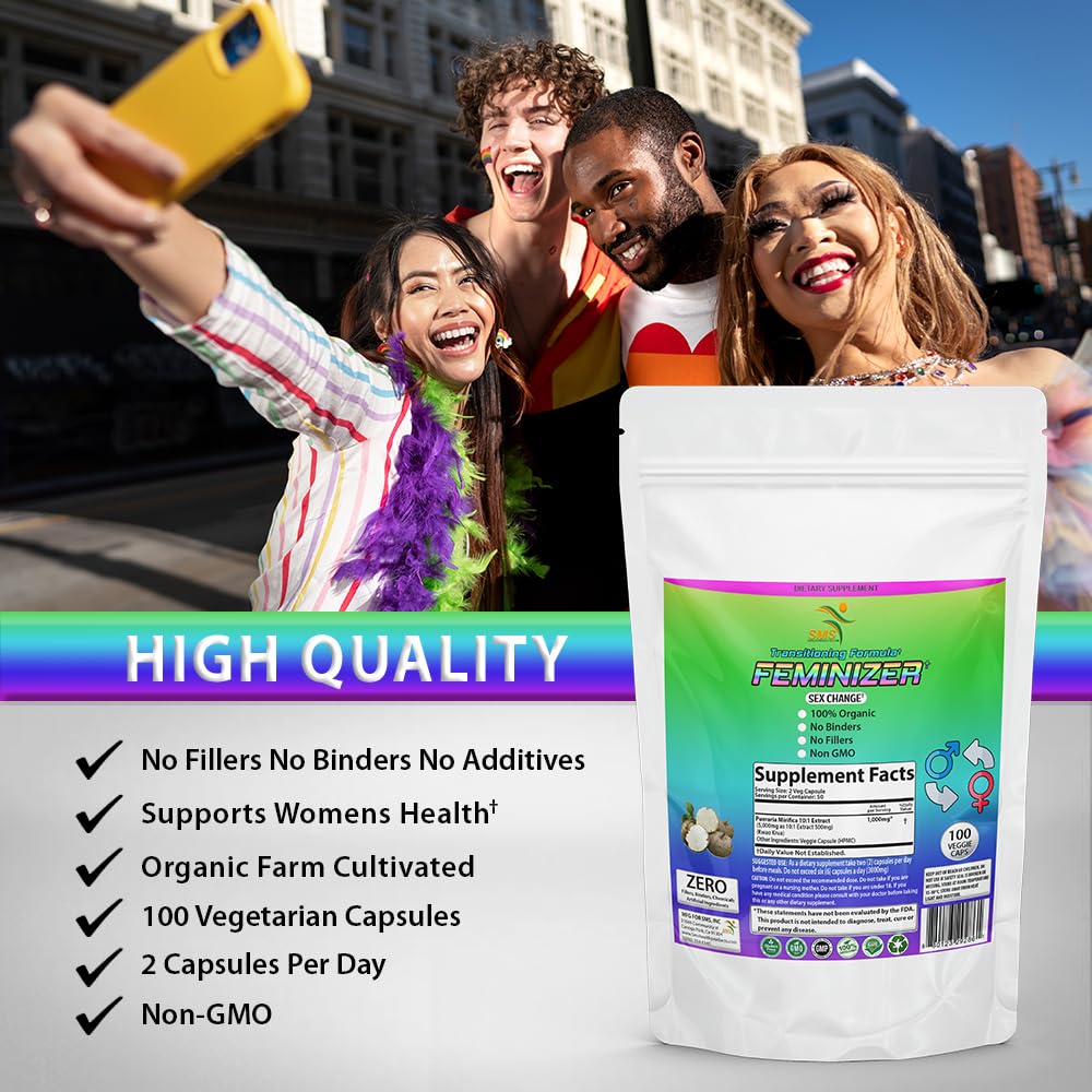 Feminizer Sex Change Pills by SMS, 100 Veggie Caps Pueraria Mirifica 1,000mg Pure SMSHEALTHPRODUCTS.com