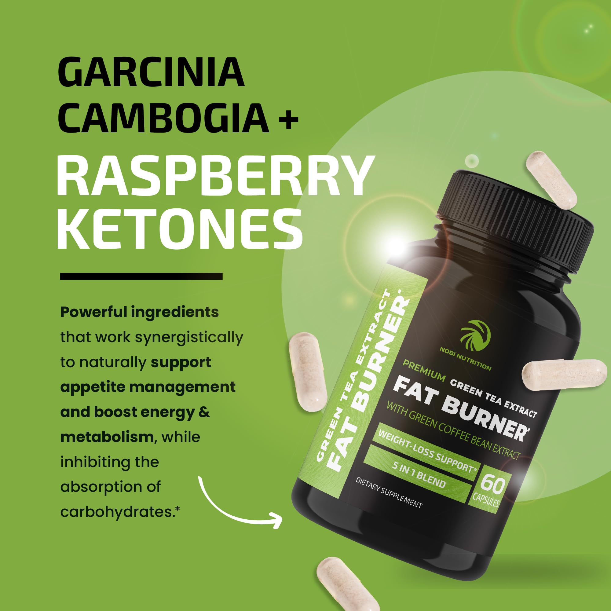 Green Tea Weight Loss Pills with Green Coffee Bean Extract | Belly Fat Burner, Metabolism Nobi Nutrition