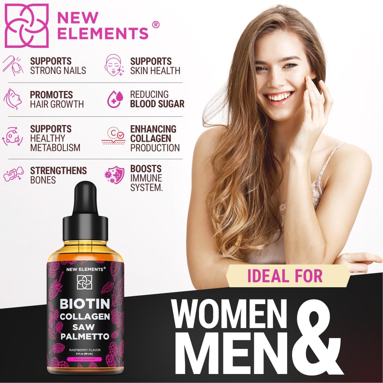 Liquid Biotin with Collagen & Saw Palmetto Extract for Women and Men | Hair Growth New Elements
