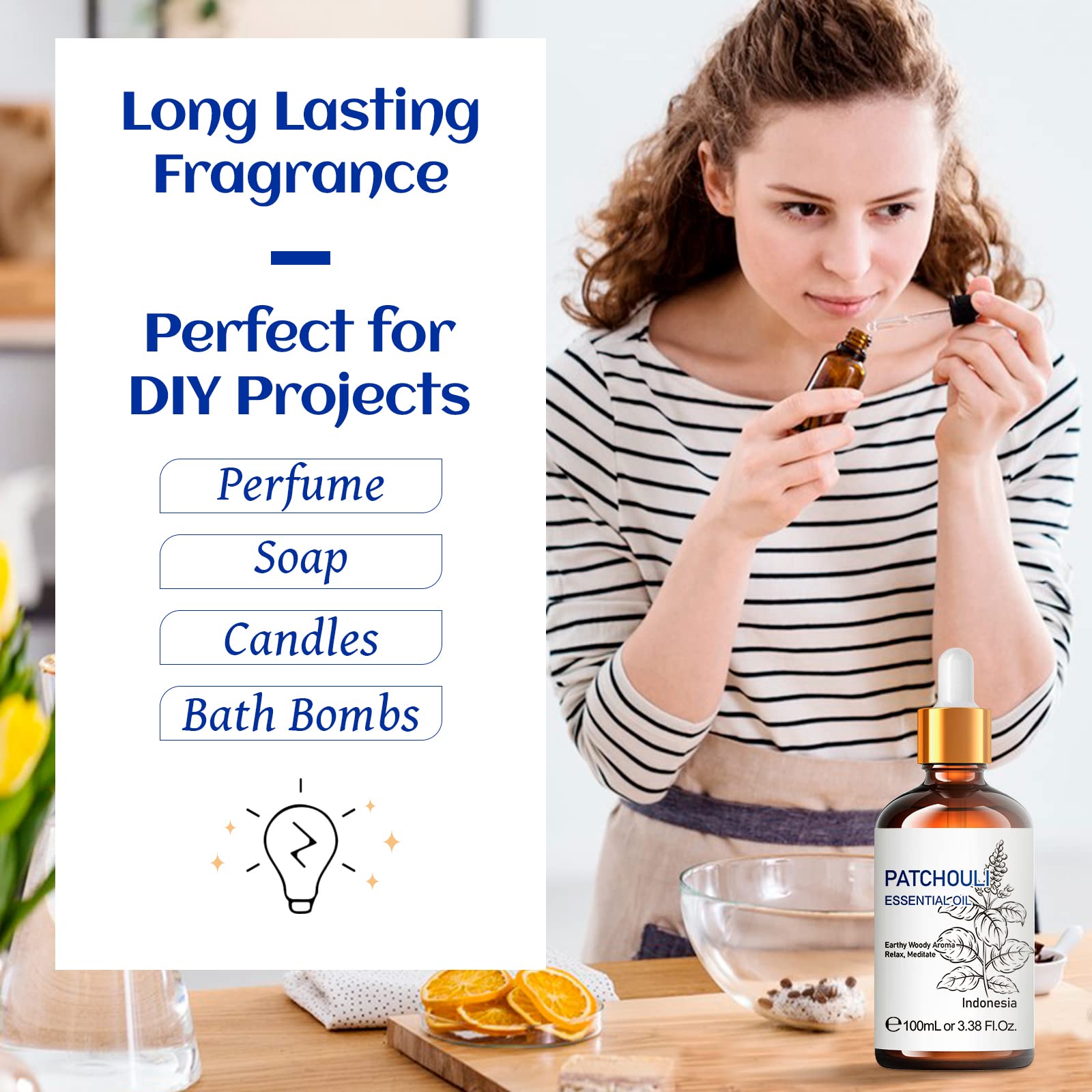 HIQILI Patchouli Essential Oil 100ML, Pure Natural, for Perfume Making, Diffuser and Skin HIQILI