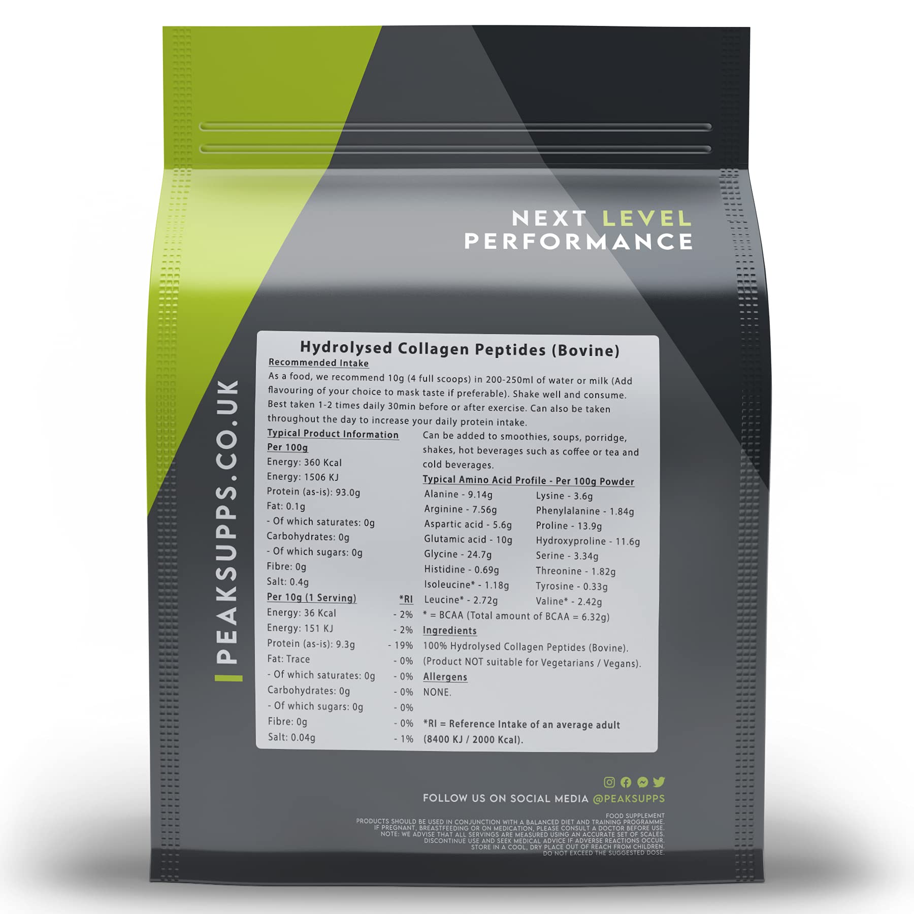 Grass Fed Collagen Powder | Pure Hydrolysed Bovine Protein Peptides (1Kg) Peak Supps