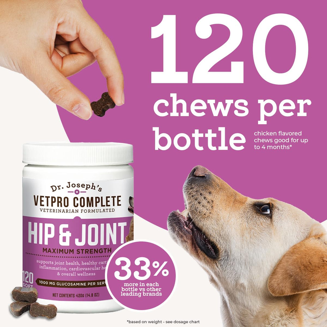 VetPro Dog Hip and Joint Supplement - Pain and Inflammation Relief Chews 