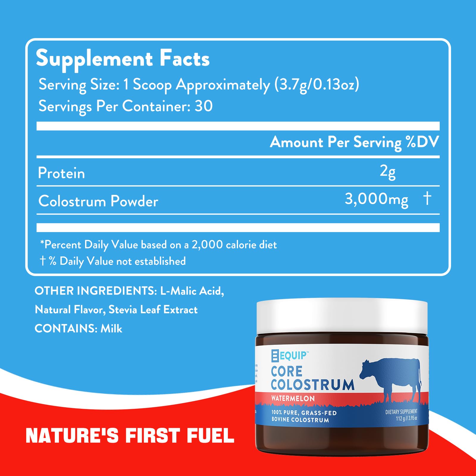 Equip Foods Core Colostrum - 100% Grass Fed Colostrum Powder 3,000mg, 40% IgG Equip