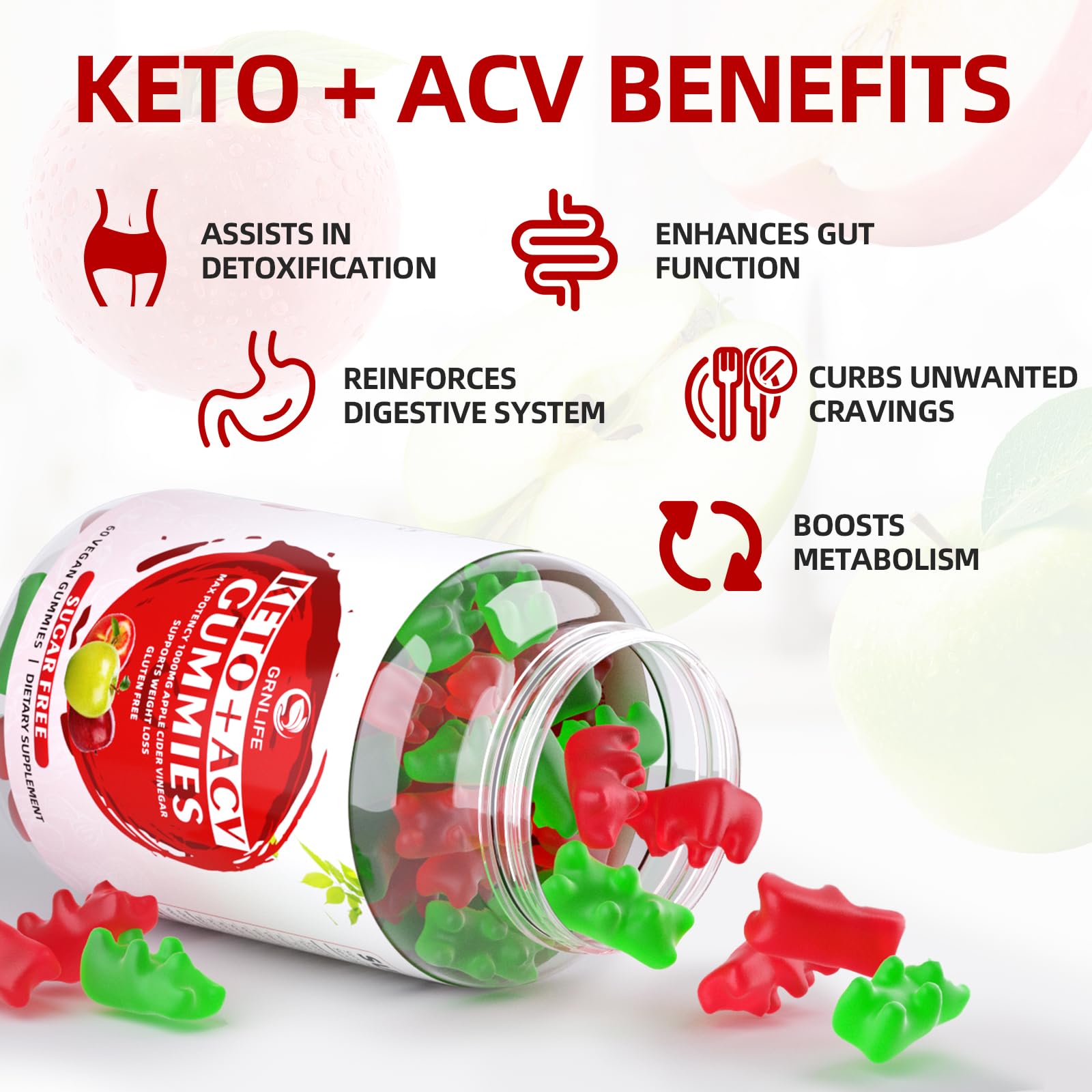Keto ACV Gummies Advanced Weight Loss, 1000MG Apple Cider Vinegar Gummies Supple GrnLife