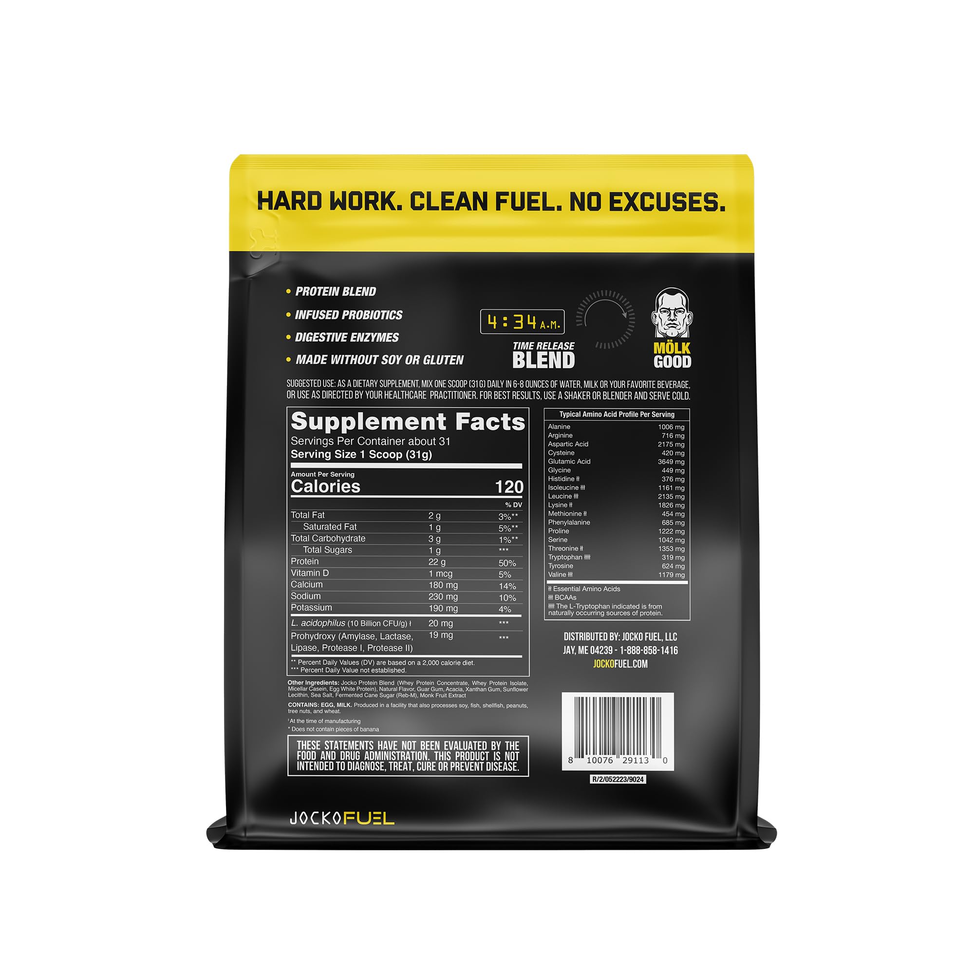 Jocko Mölk Whey Protein Powder (Banana Cream) - Keto, Probiotics, Grass Fed, Digestive Jocko Fuel