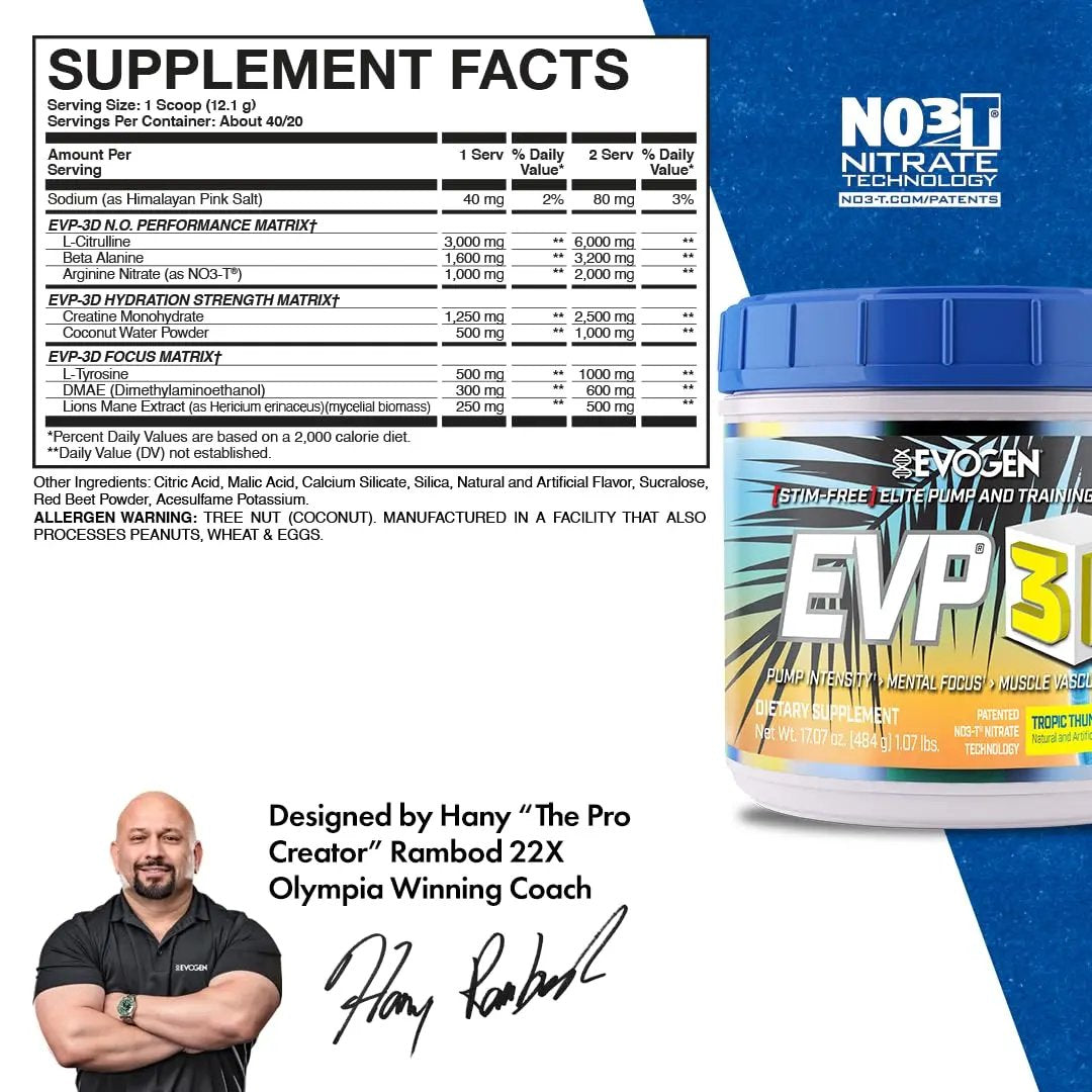 Evogen EVP-3D | Extreme Pre-Workout Pump Ignitor, Arginine Nitrate, Citrulline, Beta Evogen
