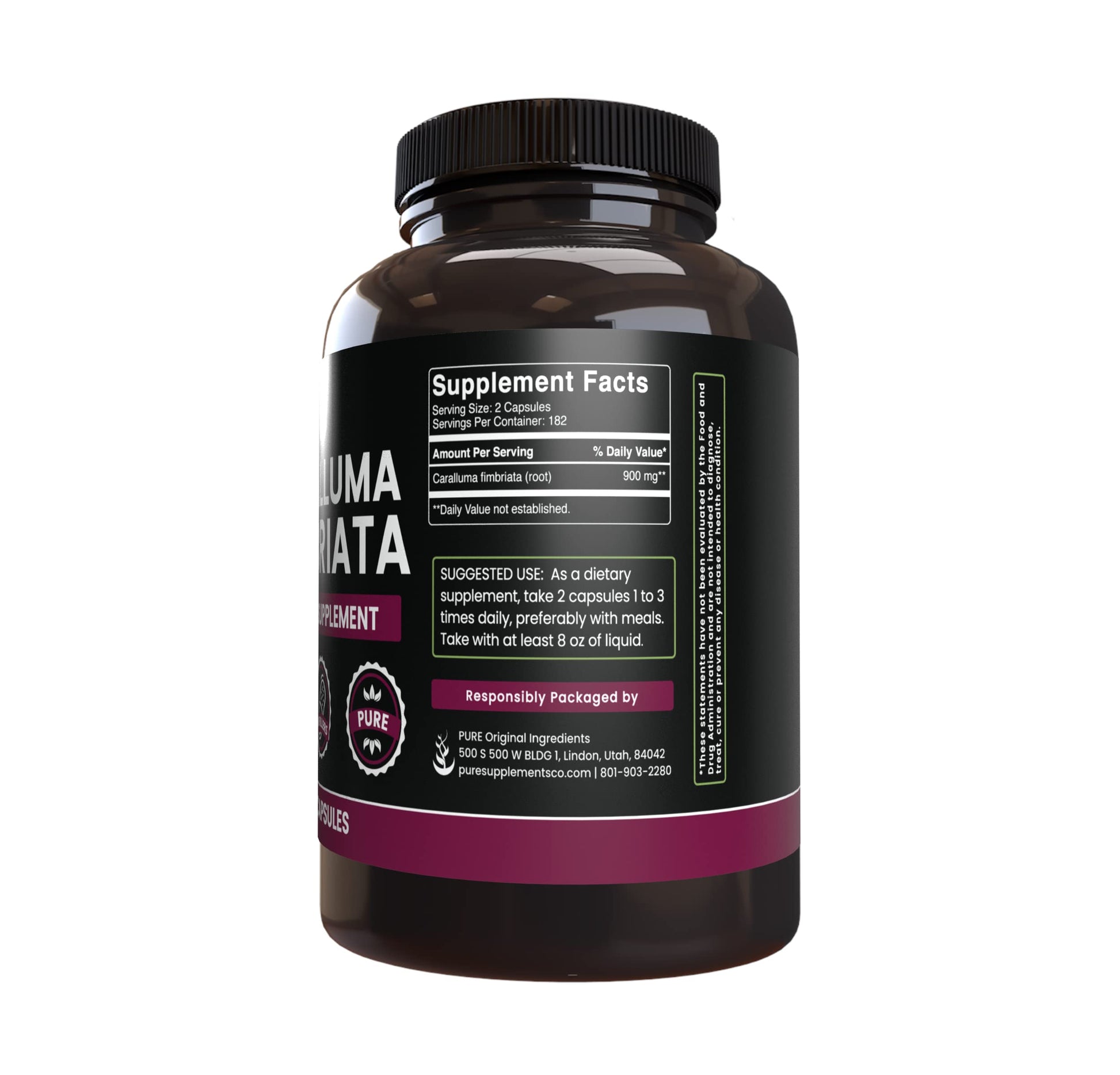 PURE ORIGINAL INGREDIENTS Caralluma Fimbriata (365 Capsules) No Magnesium Or Rice PURE ORIGINAL INGREDIENTS