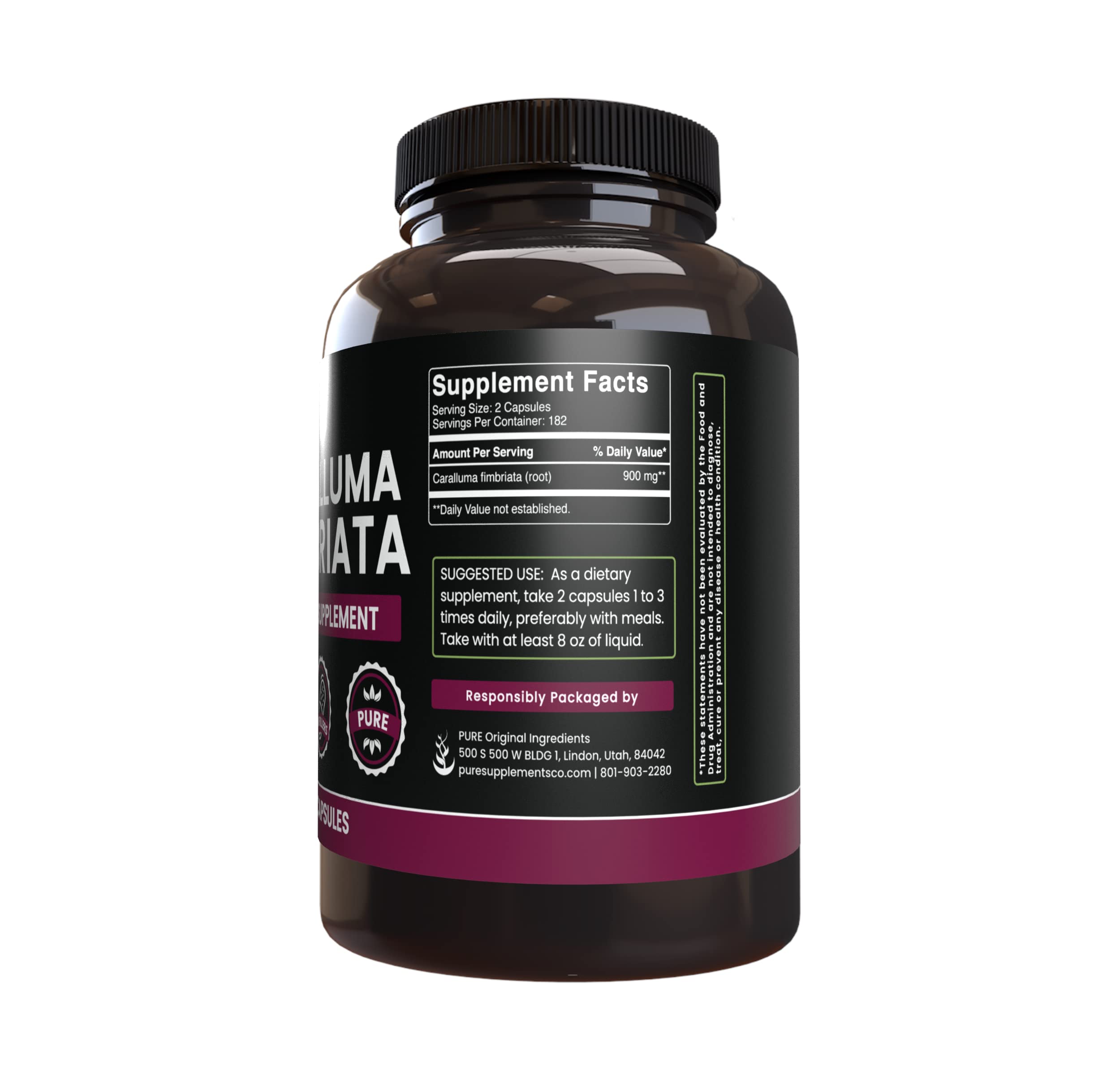 PURE ORIGINAL INGREDIENTS Caralluma Fimbriata (365 Capsules) No Magnesium Or Rice PURE ORIGINAL INGREDIENTS