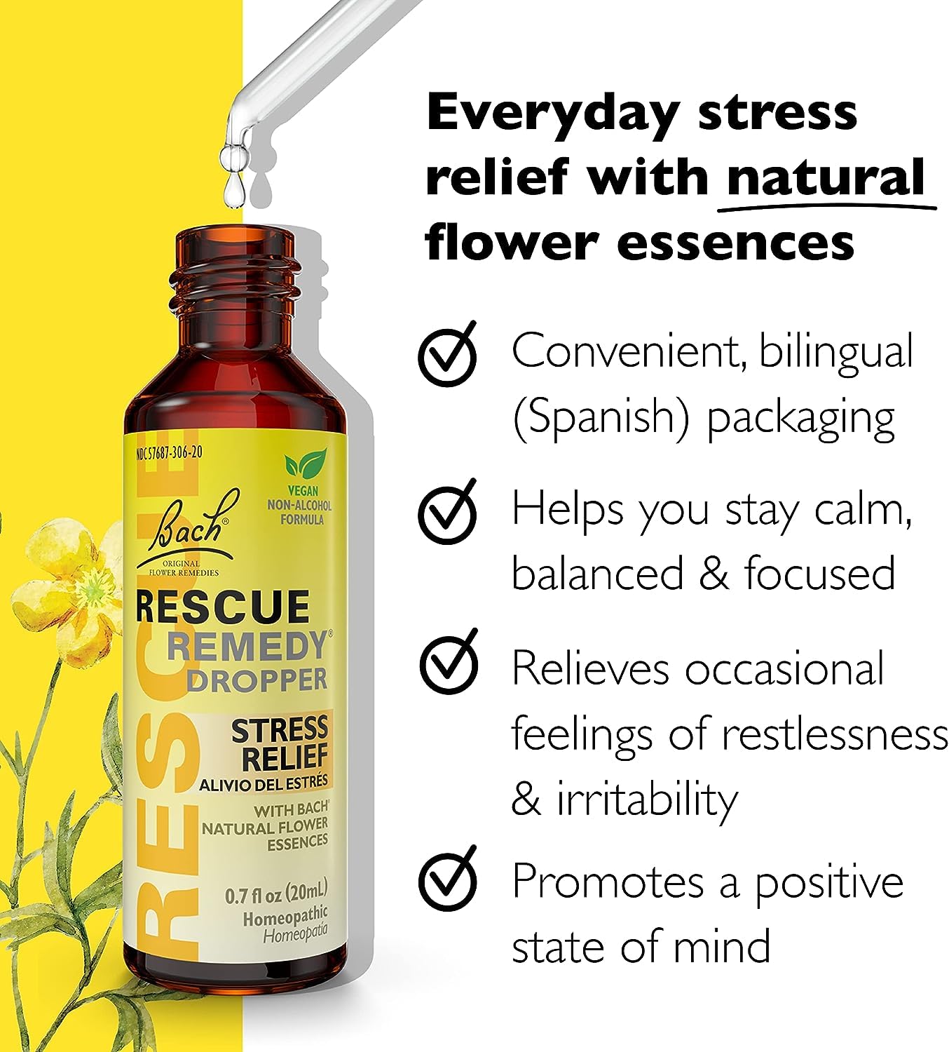 RESCUE Stress Relief & Sleep Support Bundle, Non-Alcohol Formulas, Bach Remedy Dropper 20mL 2-Pack RESCUE