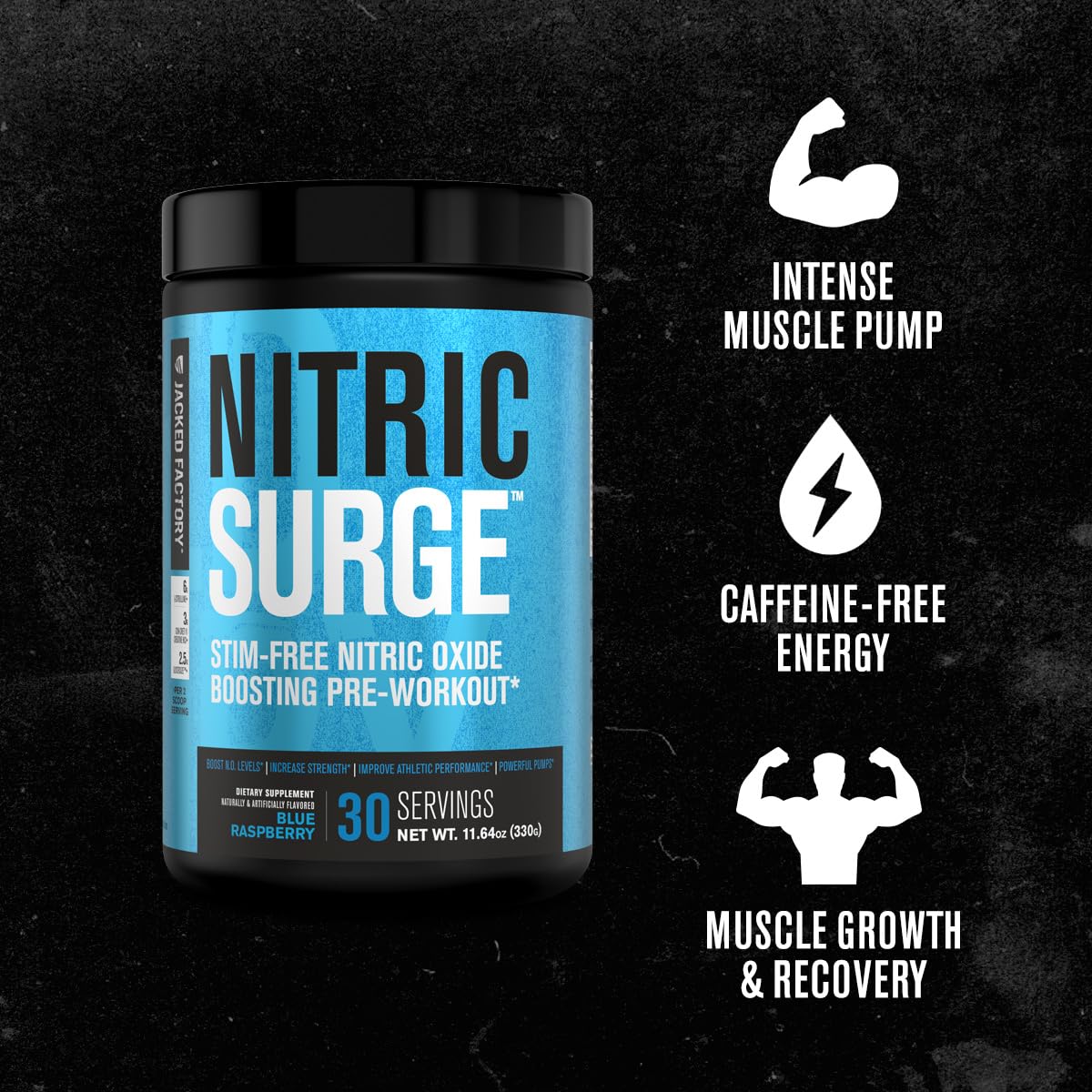 Nitric Surge Stim Free Pre Workout Powder - Caffeine Free Nitric Oxide Supplement Jacked Factory