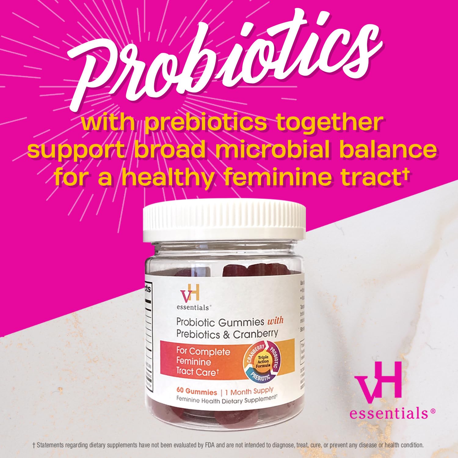 vH essentials Probiotic Gummies with Prebiotics & Cranberry, Concentrated Extract vH essentials