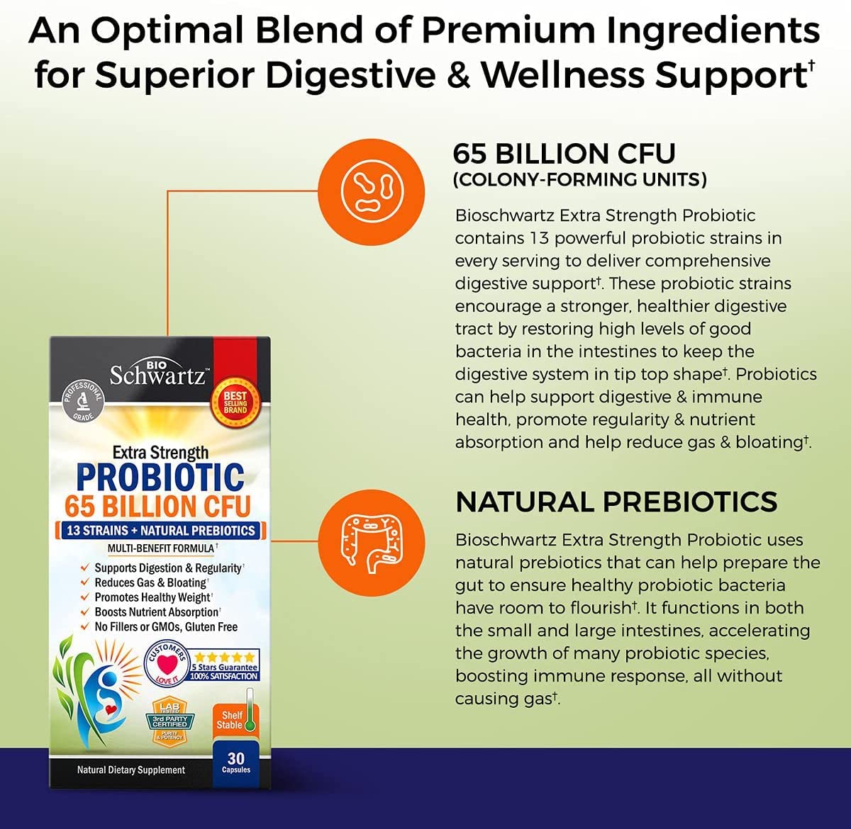 Probiotic 65 Billion - Probiotics with Prebiotic for Women & Men - Lactobacillus BioSchwartz