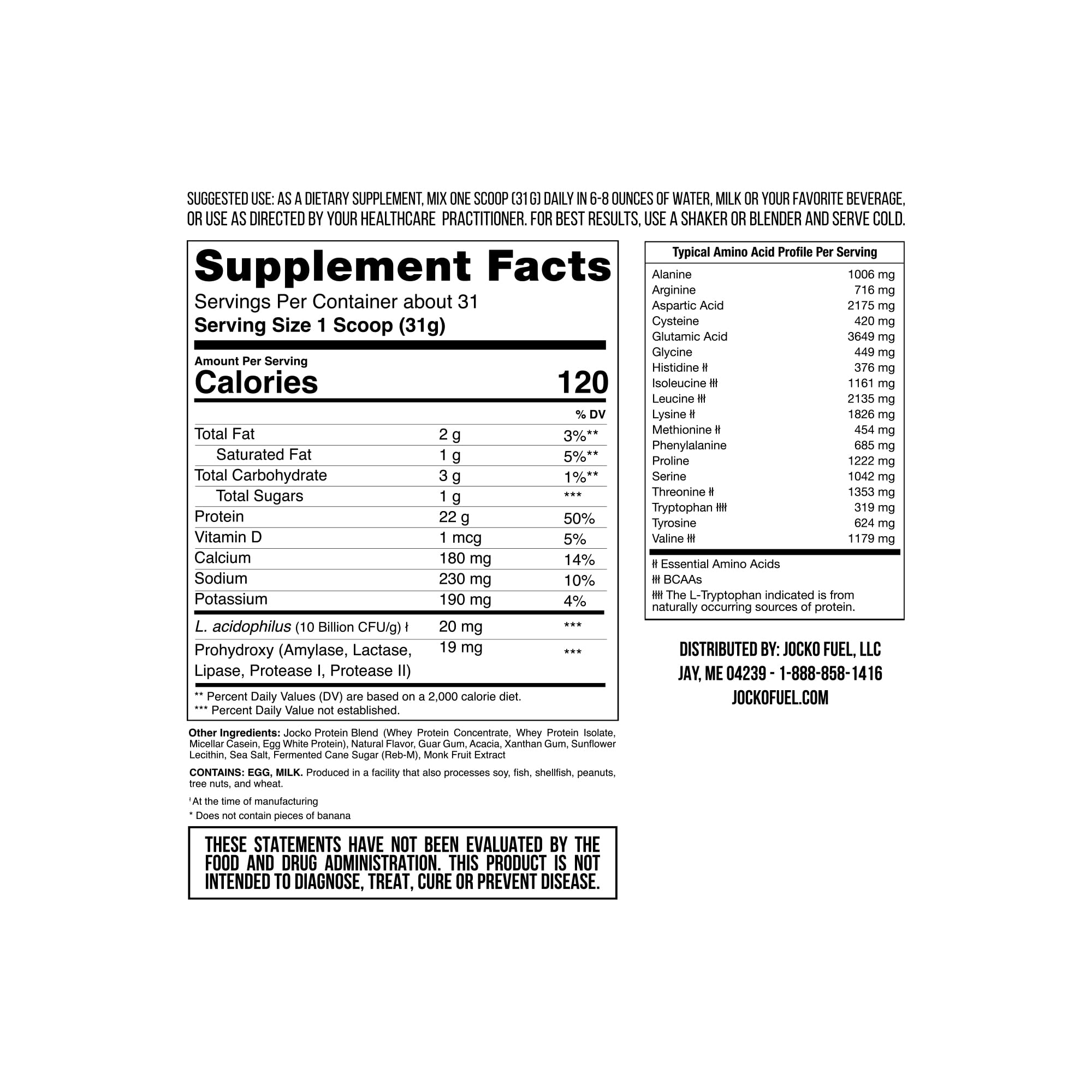 Jocko Mölk Whey Protein Powder (Banana Cream) - Keto, Probiotics, Grass Fed, Digestive Jocko Fuel