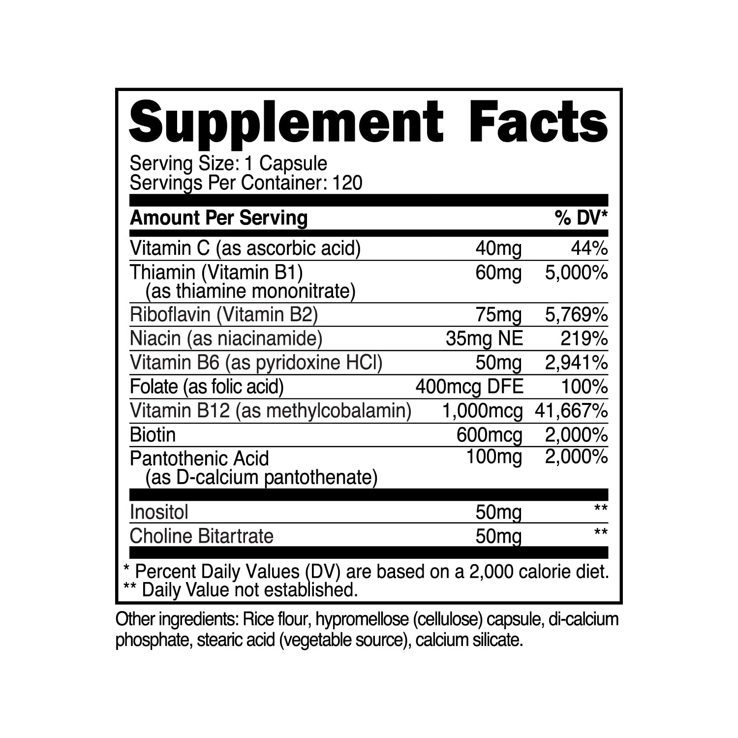 Nutricost High Potency Vitamin B Complex 460mg, 120 Capsules - with Vitamin C - Energy Nutricost