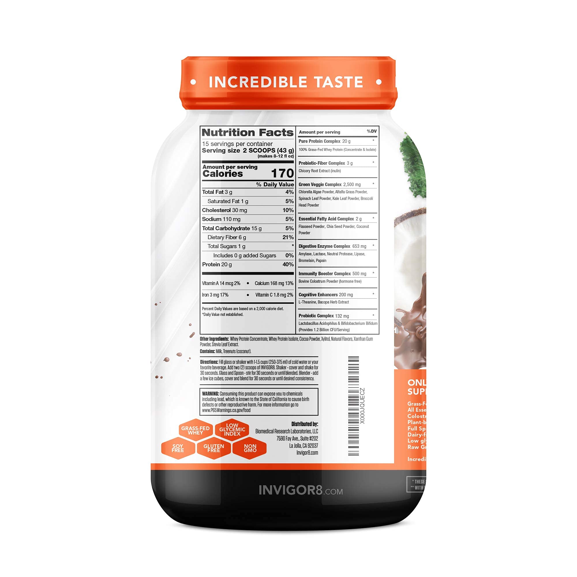 INVIGOR8 Superfood Shake (Chocolate Brownie) with Immunity Boosters - Gluten INVIGOR8