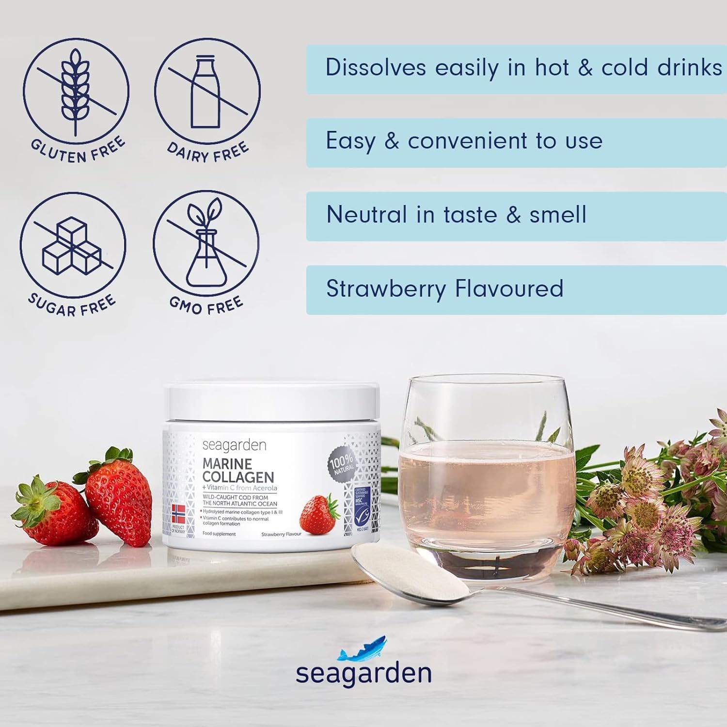Seagarden Marine Collagen Powder + Vitamin C | Collagen Peptides Powder (Type I & III) SEAGARDEN