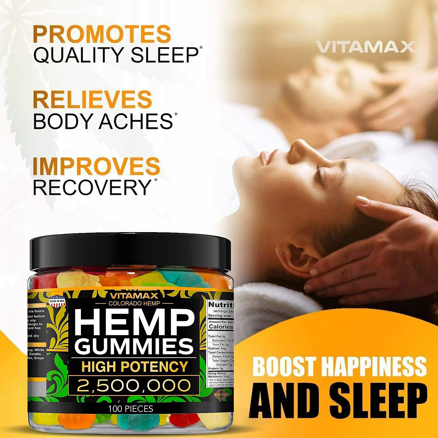 Vitamax Hemp Gummies - Great for Peace & Relaxation - 2,500,000 - Natural Fruit Flavors Vitamax