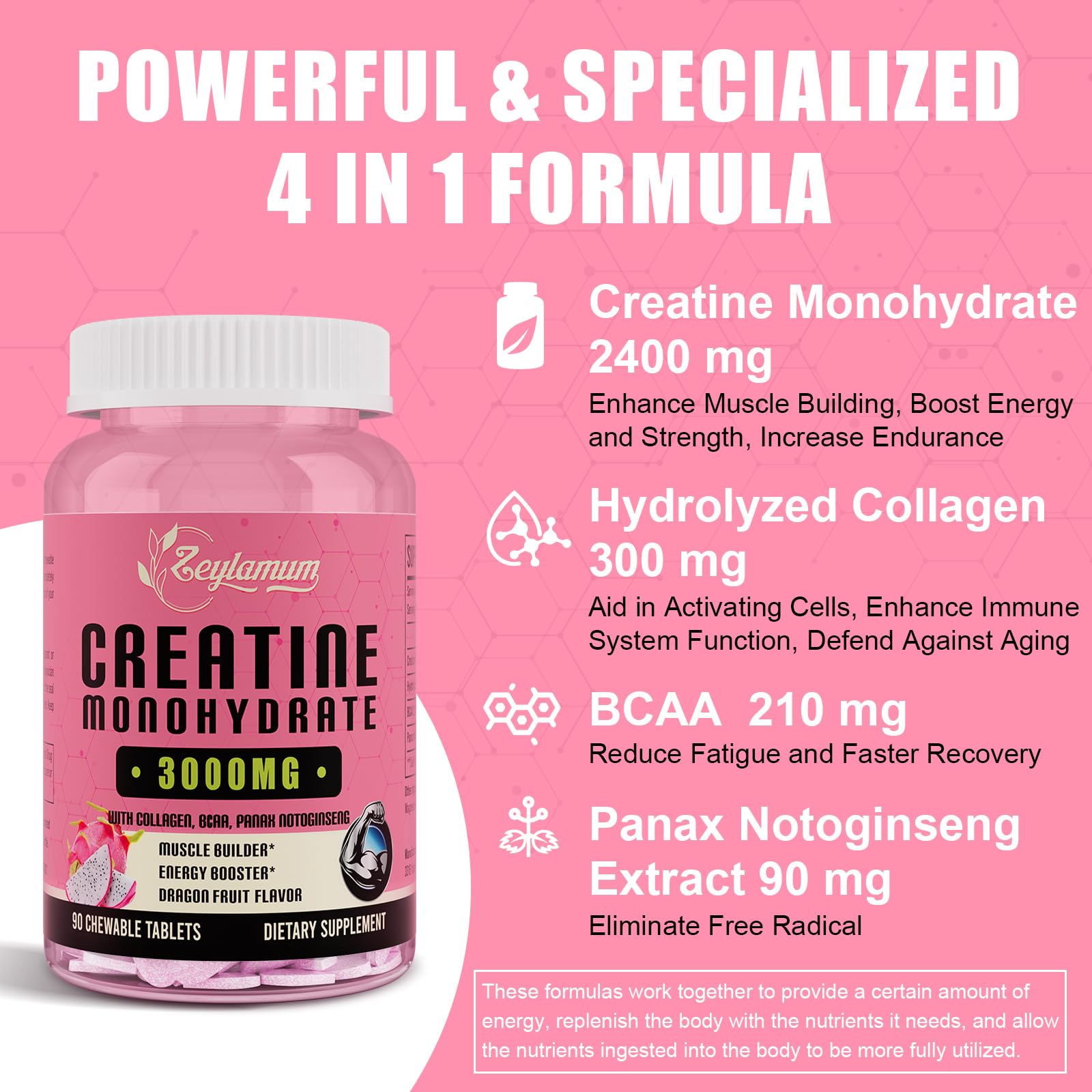 Creatine Monohydrate for Women, Creatine Supplement 3000mg, with Hydrolyzed Zeylamum