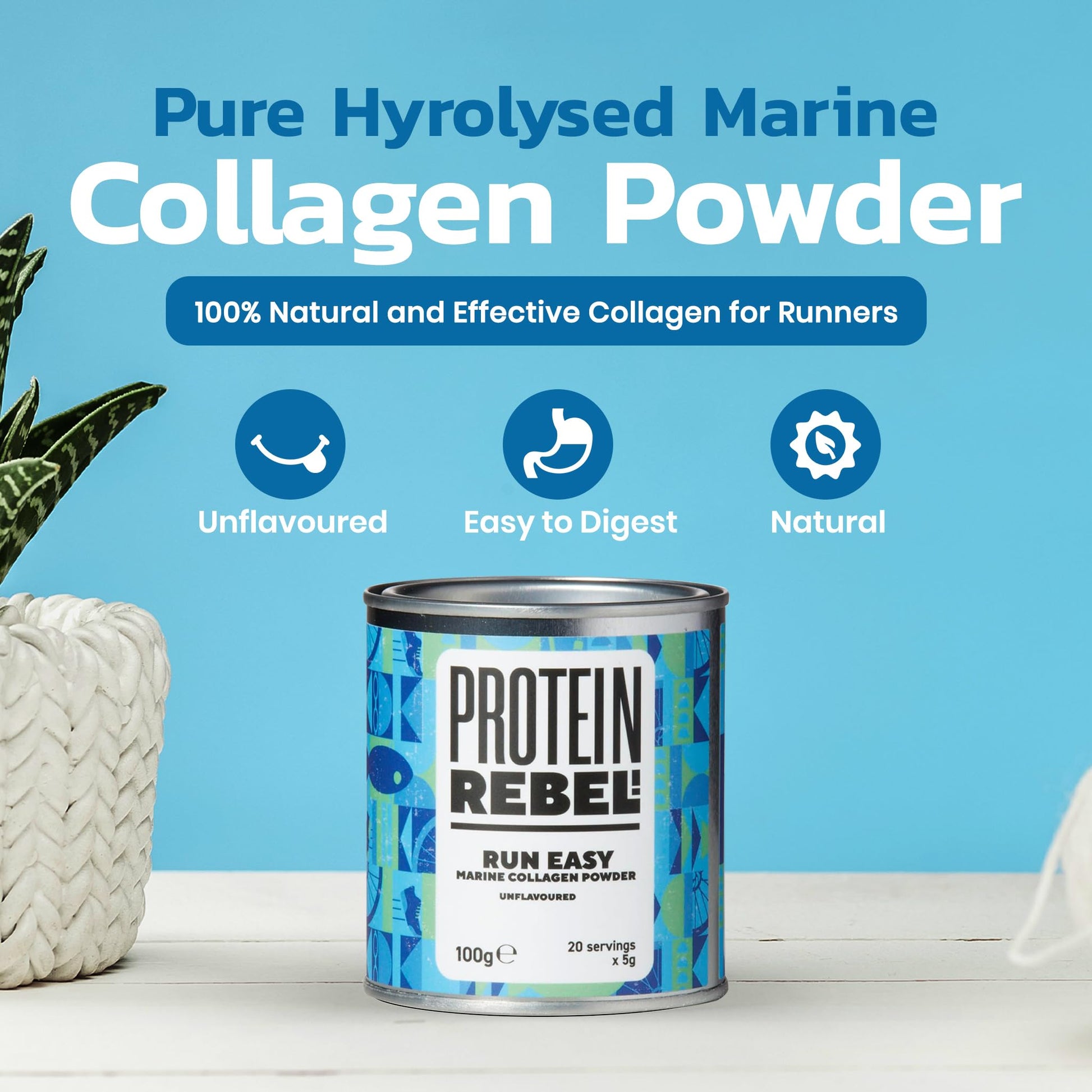 Protein Rebel - Run Easy Marine Collagen Powder for Running, Joint Support - Unflavoured Powder Collagen Protein Rebel