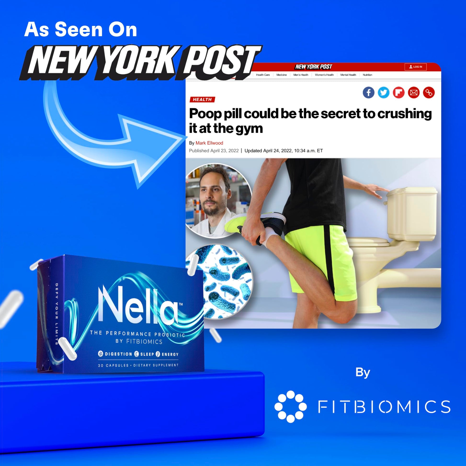 FITBIOMICS Nella Gut Health Supplements for Women & Men (30 Capsules) FITBIOMICS